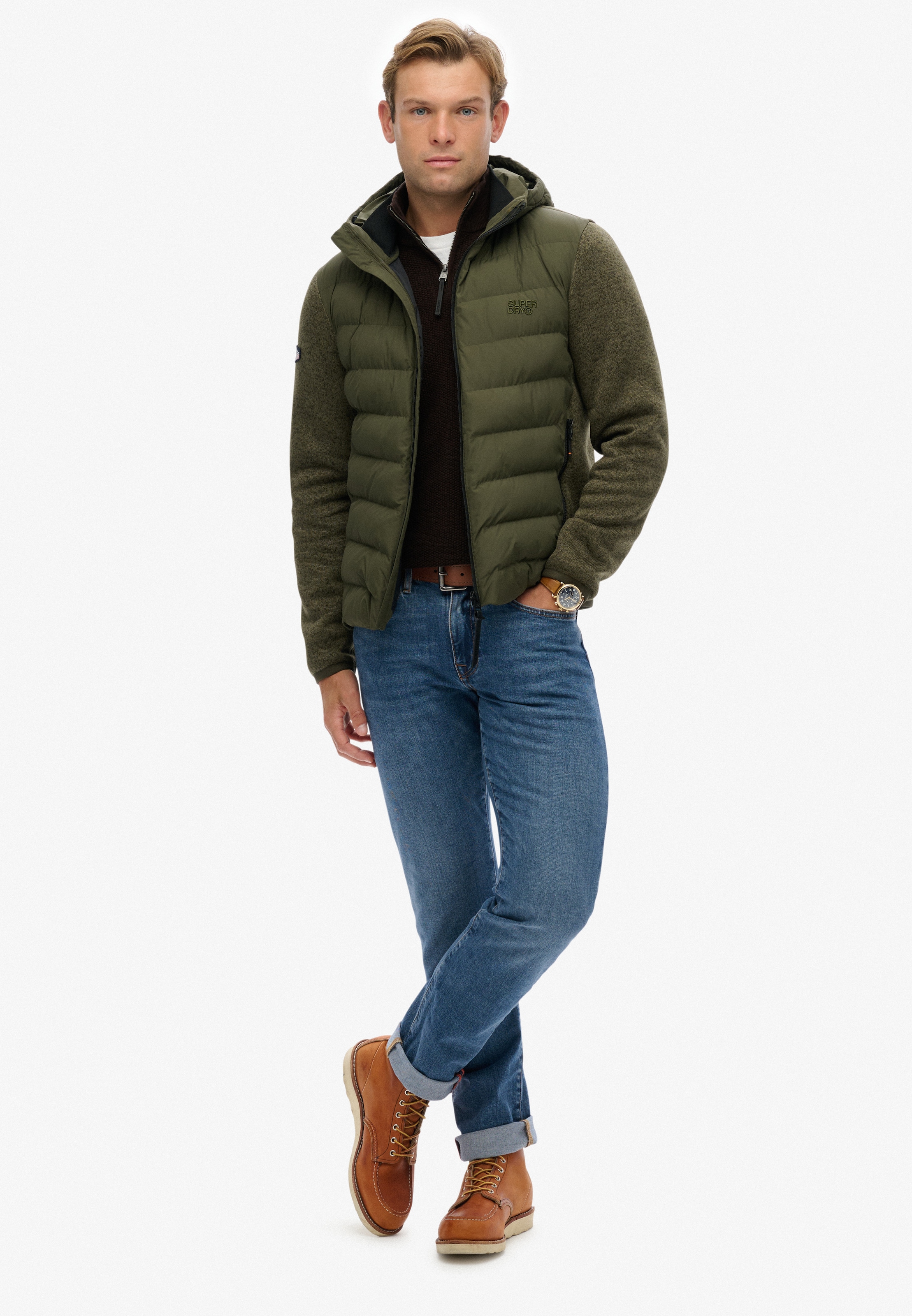 Superdry Steppjacke »HOODED STORM KNIT HYBRID JKT«, mit Kapuze