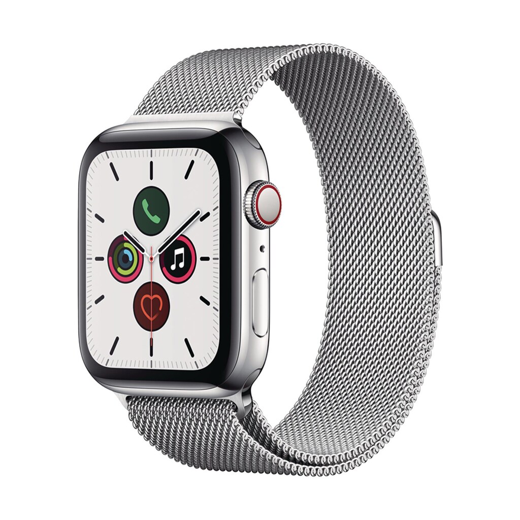 Apple Smartwatch »Serie 5, GPS Cellular, 44 mm Edelstahl-Gehäuse mit Sportarmband«, (Watch OS)