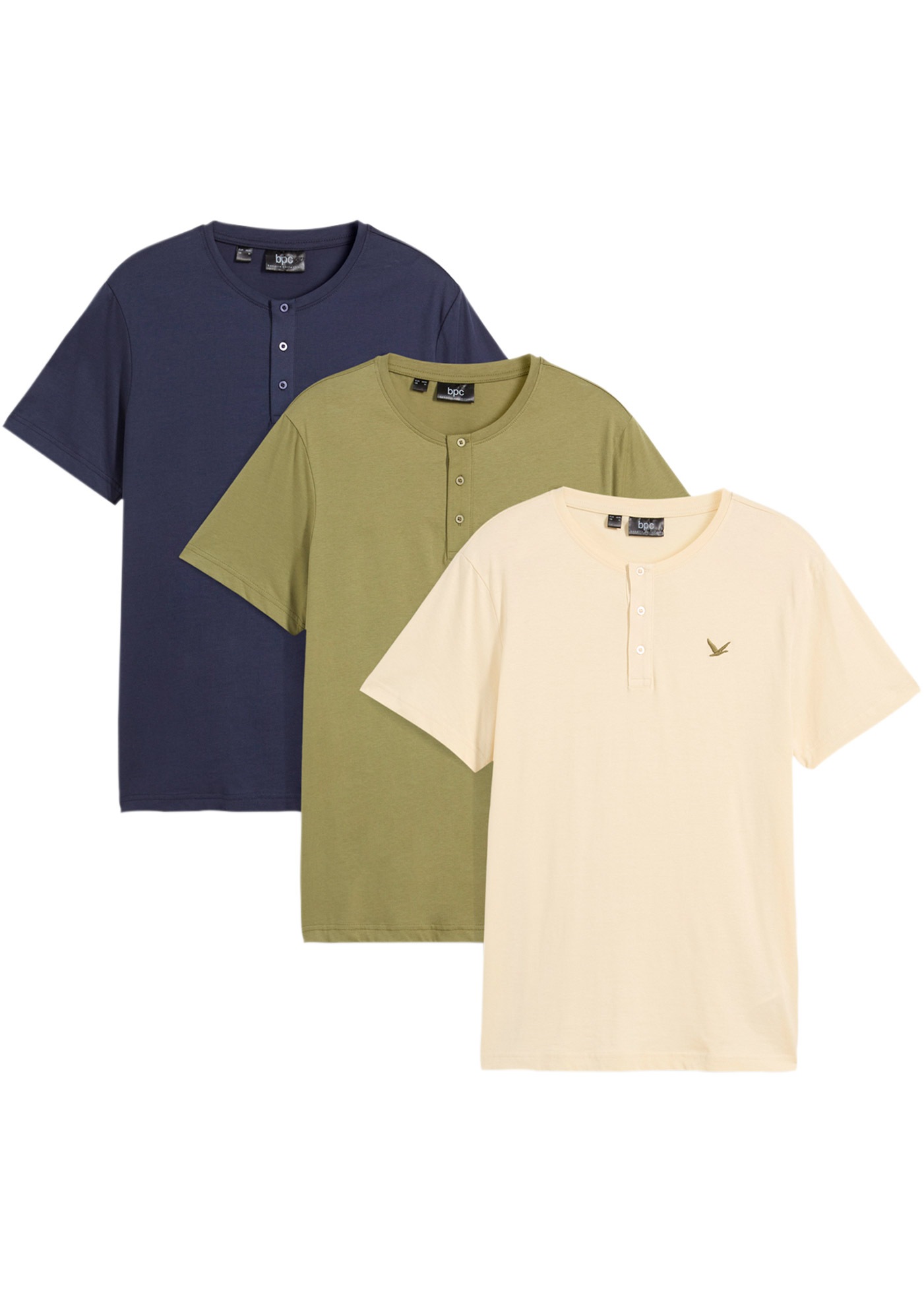 Image of bonprix Henleyshirt Packung, 3 Regular Fit, mit Bruststickerei