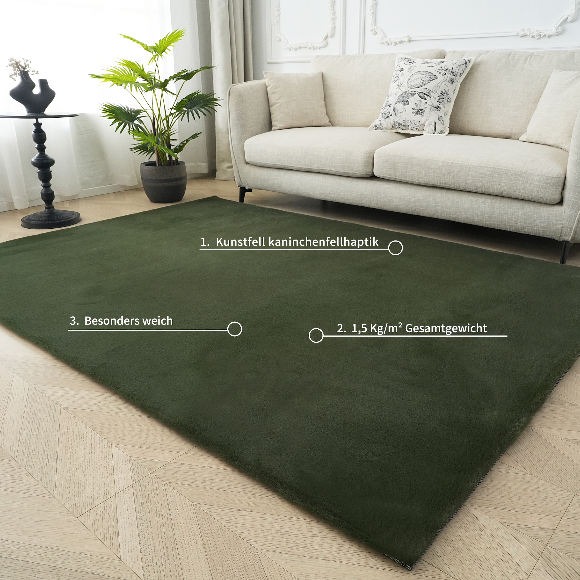 Bruno Banani Tapis en fourrure »Rabbit 2, Kunstfell Teppich, Modern« Rectangulaire 25 mm Höhe Kaninchenfell-Haptik, sehr weich, Wohnzimmer, Schlafzimmer, Esszimmer
