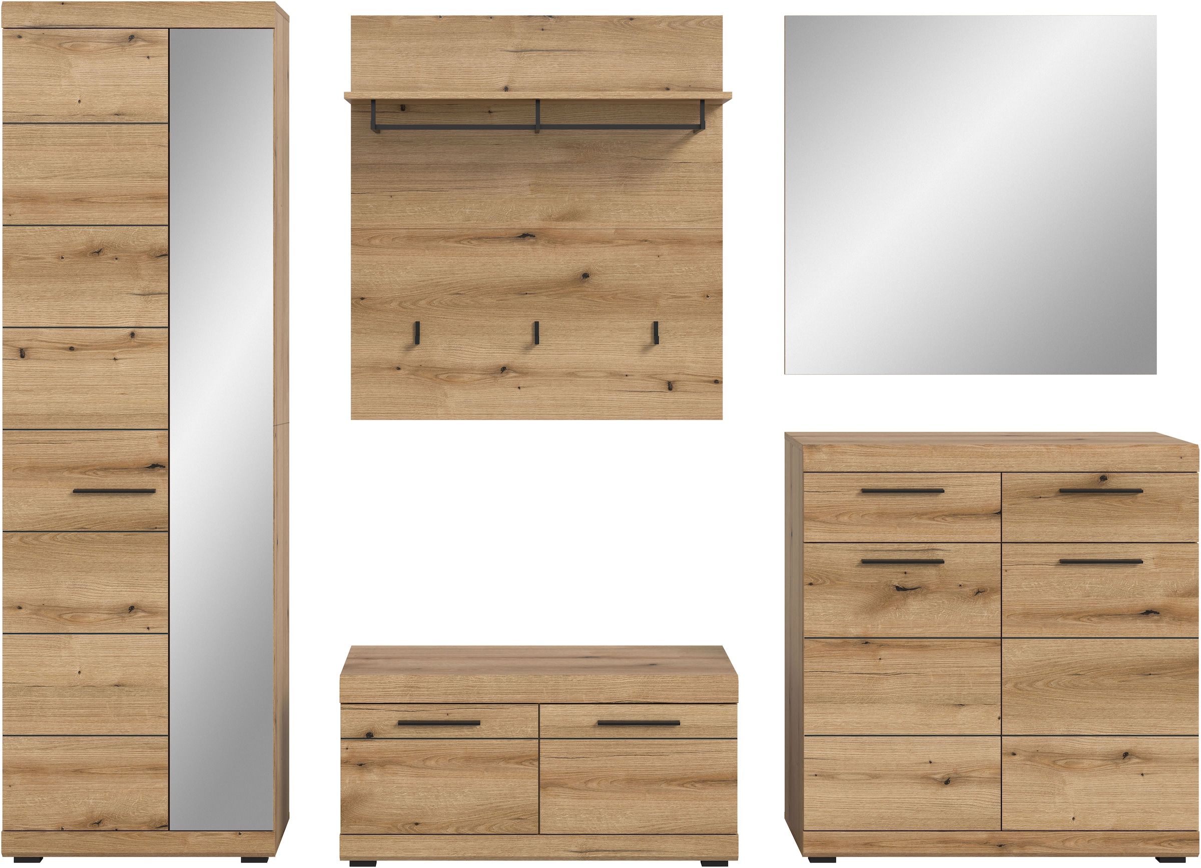 INOSIGN Garderoben-Set »SIENA, Breite 272 cm, 5-teiliges Set, individuell stellbar« Komplett-Set, best.aus: Garderobenschrank, Sitzbank, Paneel, Schuhschrank & Spiegel, 5 Stk. tlg.
