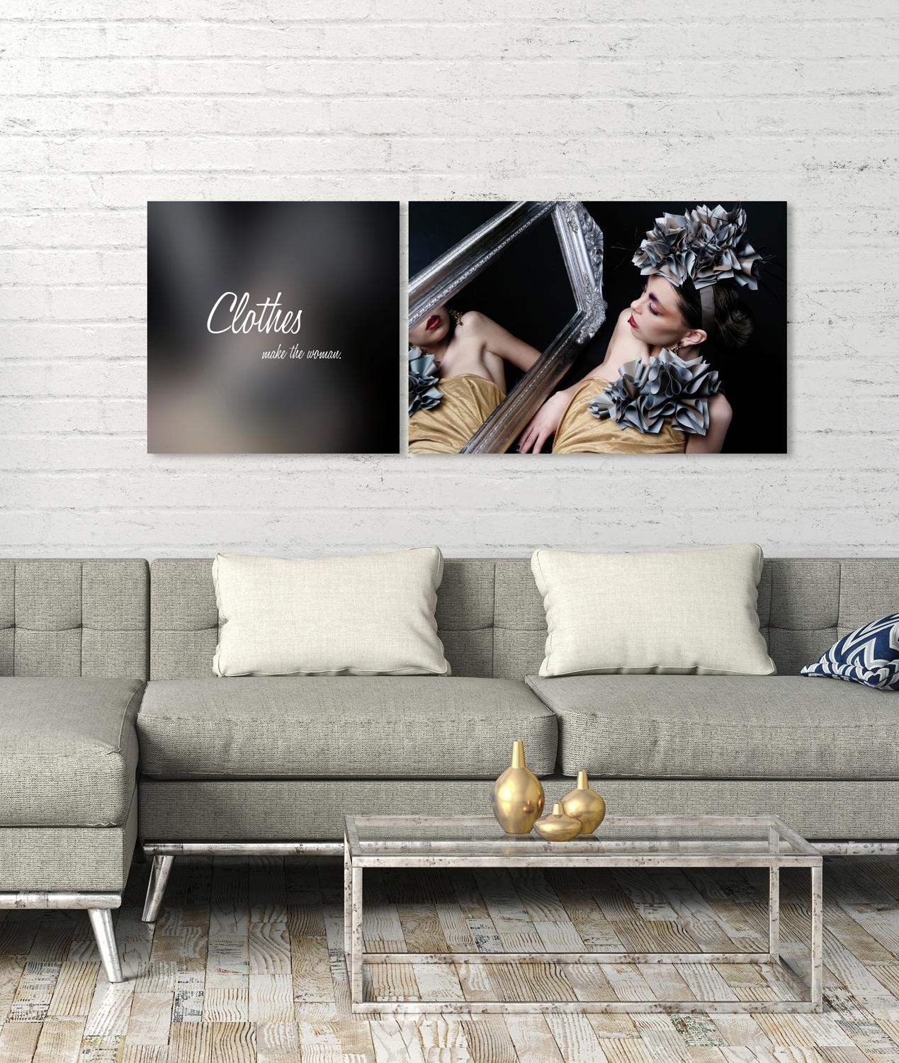 queence Tableau sur toile »Clothes« Set,  Premium-Leinwandstoff, Handarbeit aus Deutschland, Spruch, 2er Set