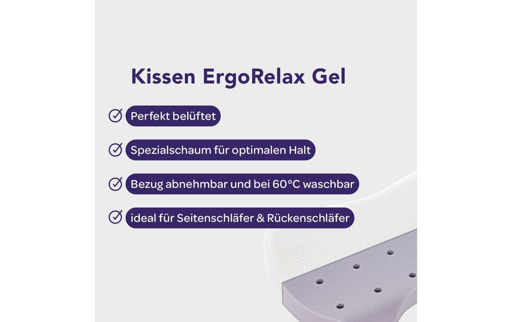 Träumeland Nackenkissen »ErgoRelax, Gel, Standard, 40 x 60 x 11,5 cm« Ergonomisches Kopfkissen mit Gelschaumkern