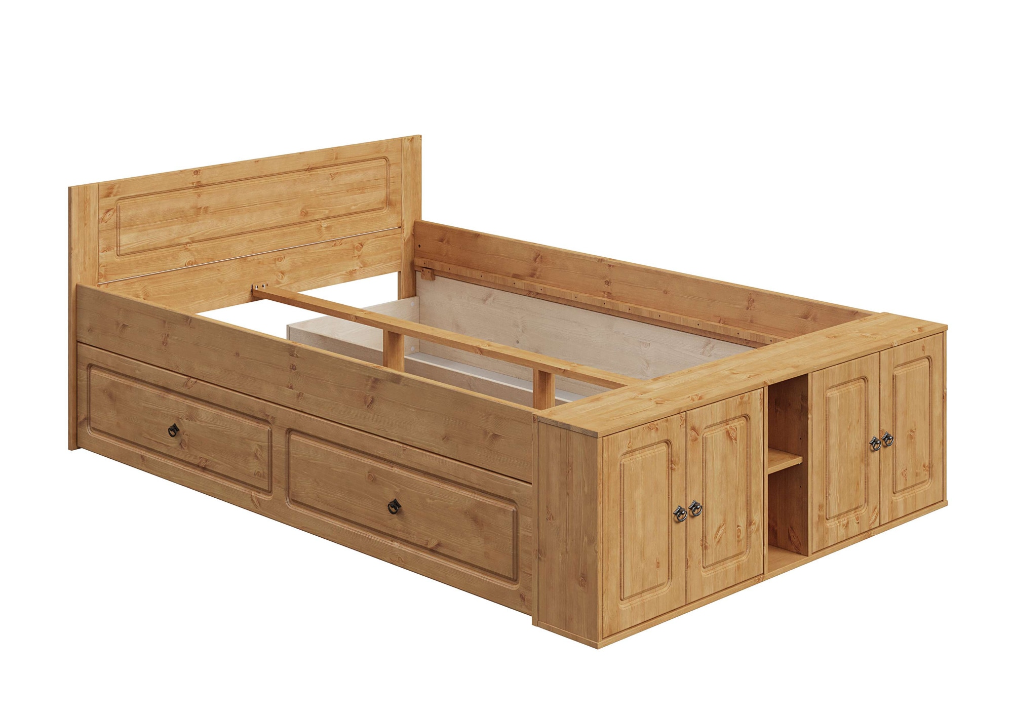 GOODproduct Massivholzbett »Paula, Bett, Stauraumbett, Holzbett, Bettgestell« (B/T/H: 148,8/224,4/82 cm,  aus massiver Kiefer, extra viel Stauraum im Fussteil, FSC®-zertifiziert