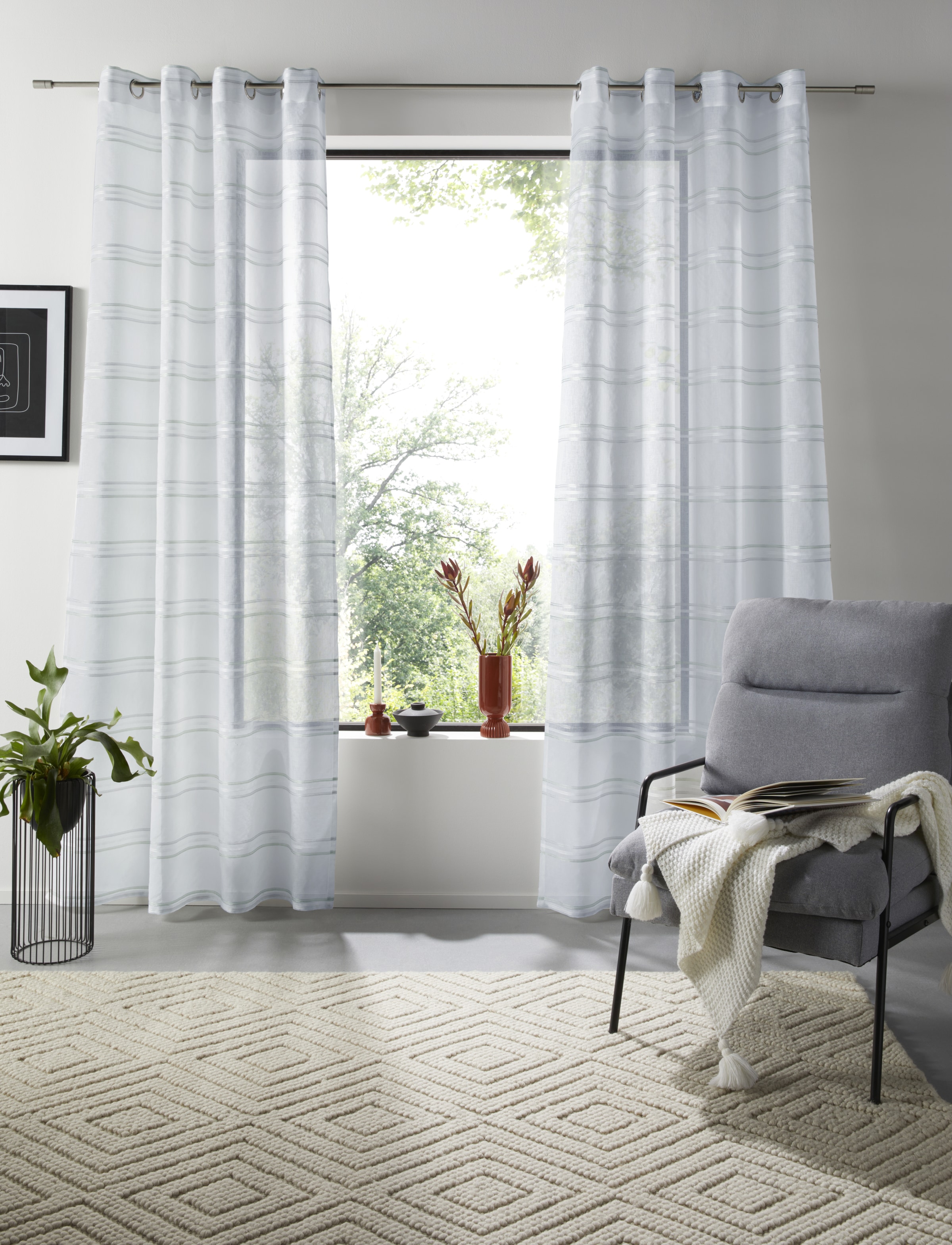 GOODproduct Gardine »Sirii« Ösen 1 Stk. tlg. Halbtransparent, angenehme Haptik, mit Streifen, modern