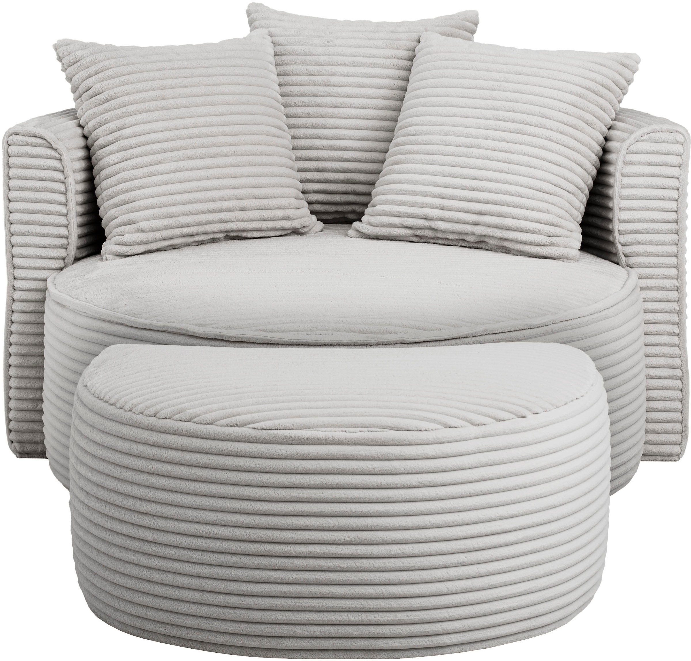LeGer Home by Lena Gercke XXL-Sessel »ISALIE, Rundsessel mit Hocker, Lesesessel, Loveseat, Big-Sessel«, (Set), trendige Stoffe, 3 Zierkissen, grosse Sitzfläche, Cord, Samt, Bouclé