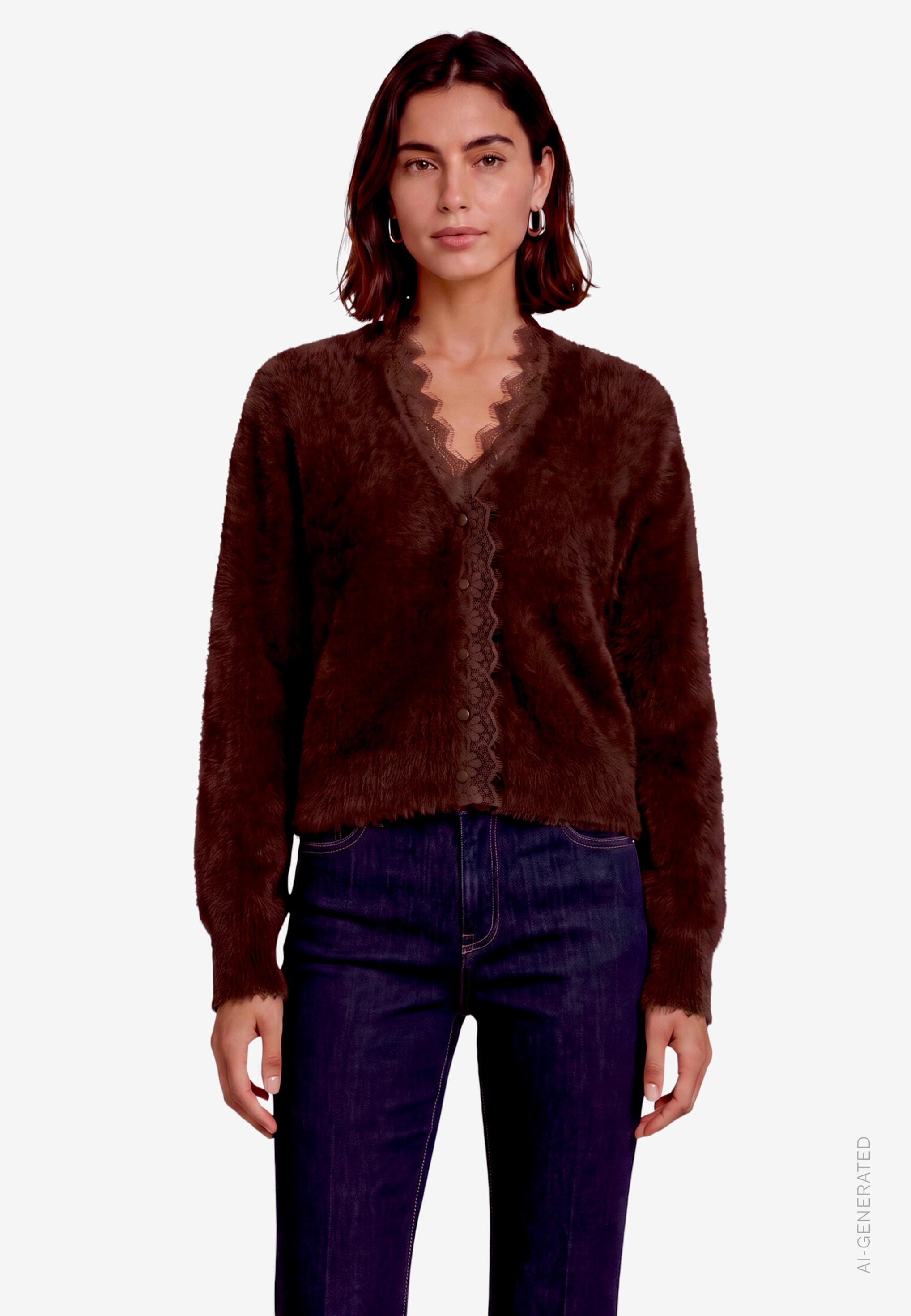Image of Zero Strickpullover Flauschige Strickjacke mit Spitze