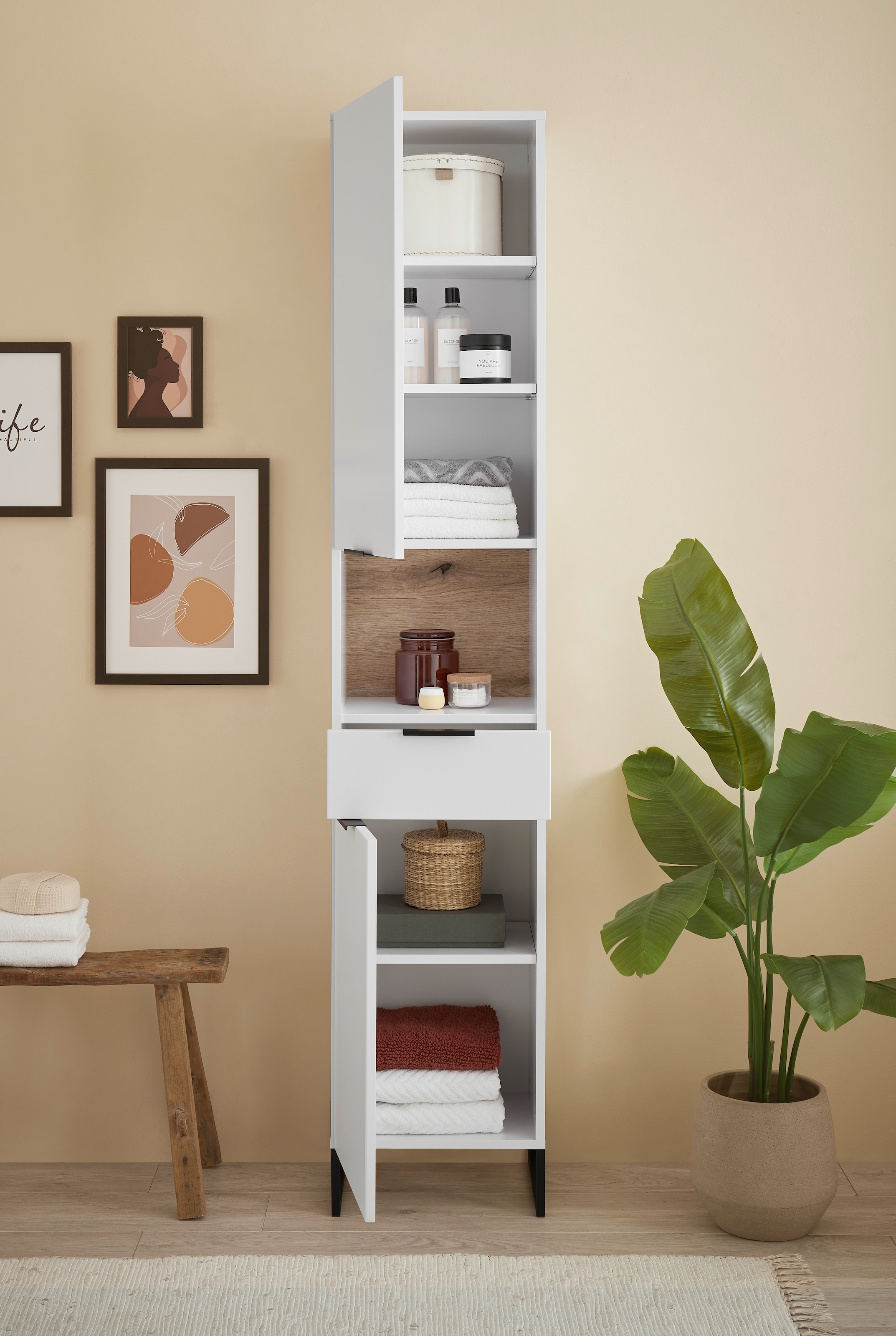 BASIC by Balculina Armoire haute »Denver Hochschrank, Badezimmerschrank BxHxT 38x195x32« 1 cuis tlg. Largeur 38 cm, porte montable G/D, Softclose