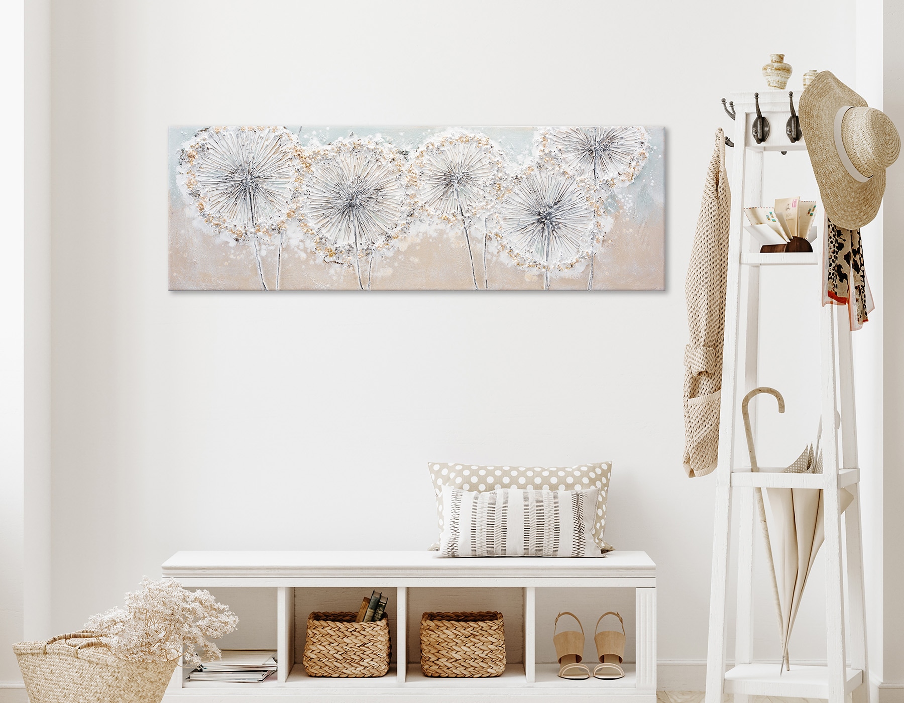 Bönninghoff Ölgemälde »handarbeit PUSTEBLUMEN 40x120 cm – Wandbild Kunst Deko« Blumen 1 Stk. tlg. handgefertigt, jedes Bild ein Unikat