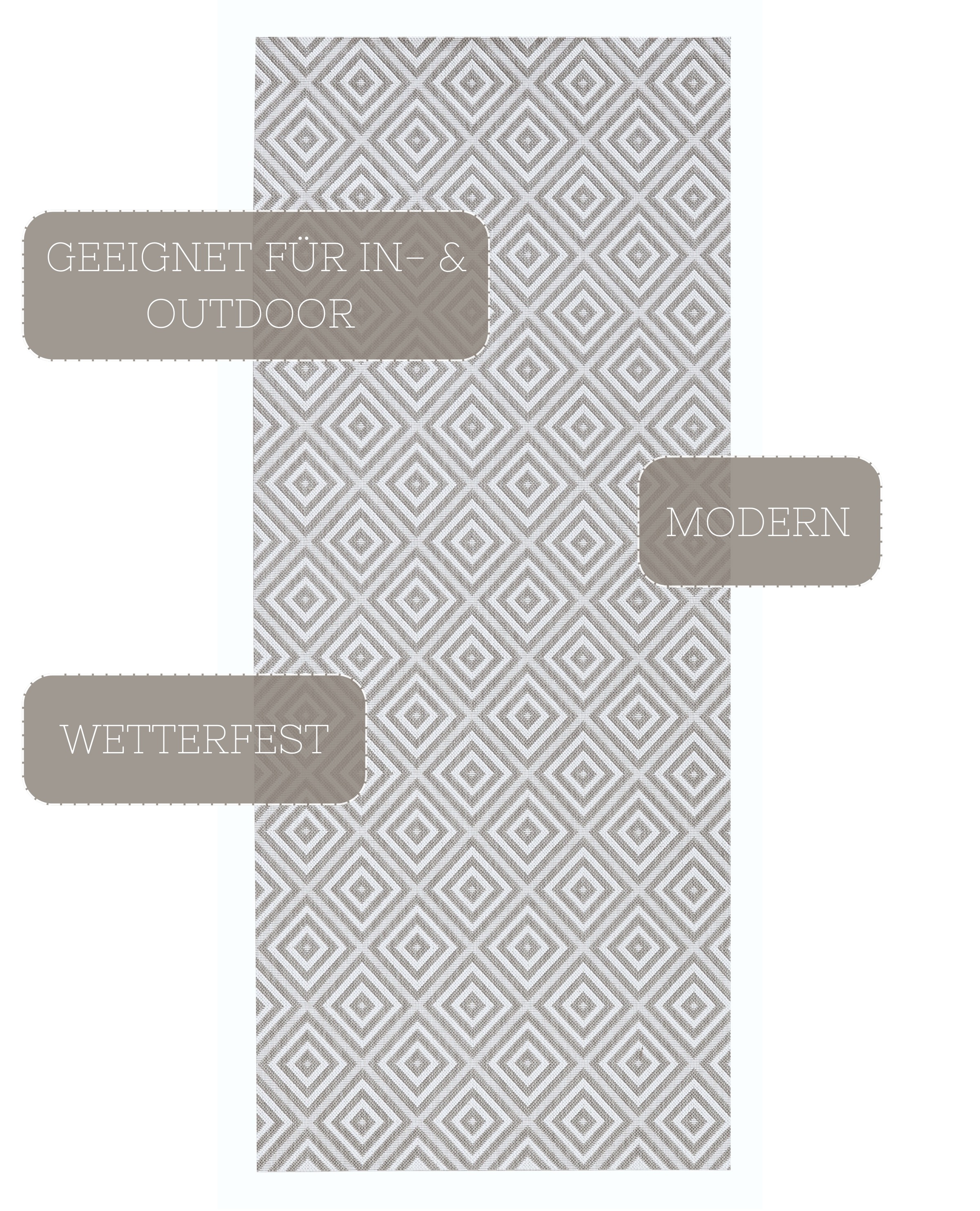 NORTHRUGS Teppich »Karo«, rechteckig, 8 mm Höhe, In- & Outdoor, Läufer, Wetterfest, Raute, Balkon, Garten, Flur