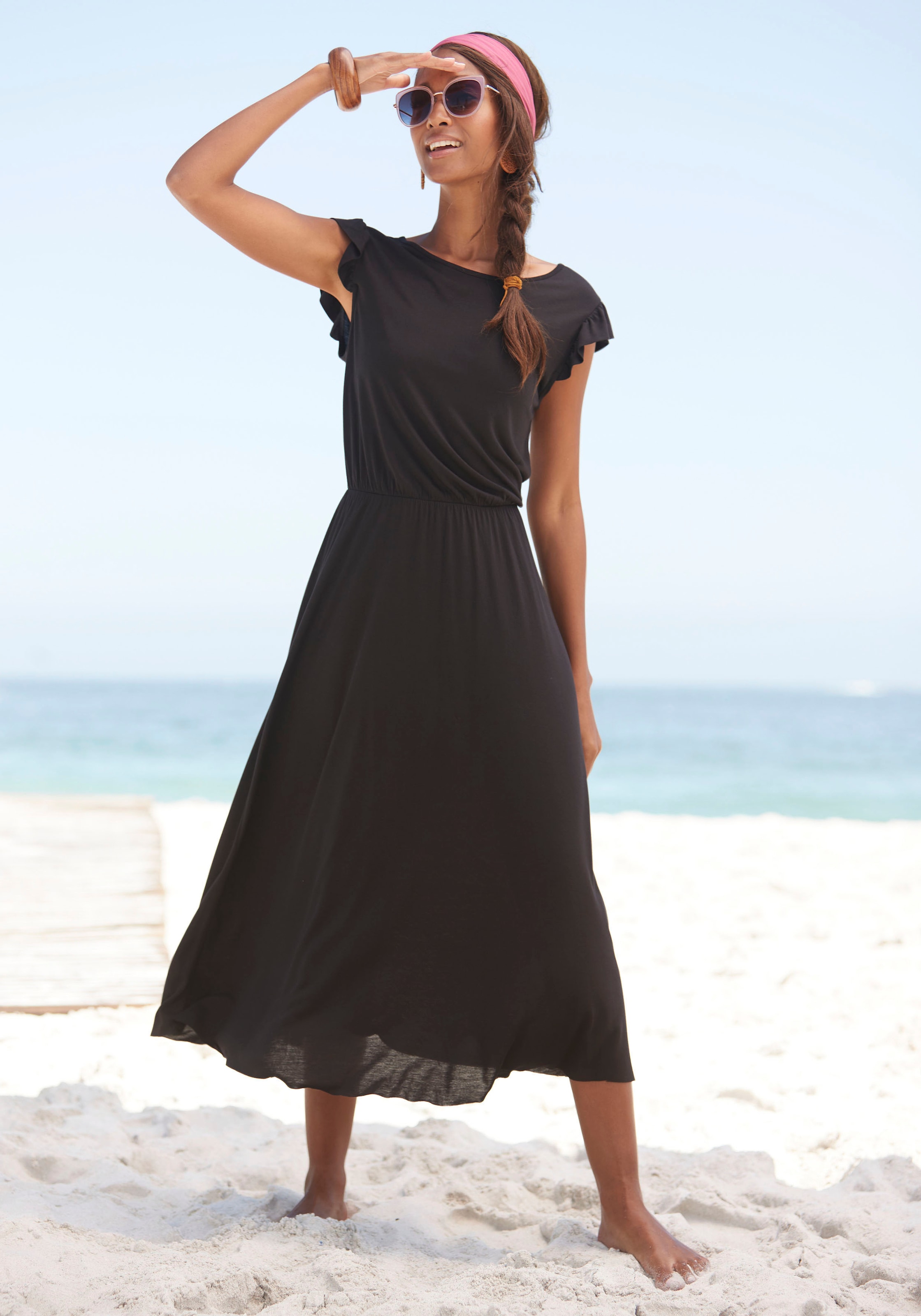 Beachtime Midikleid, aus Viskosejersey, kurzärmliges Sommerkleid, Strandkleid, Basic-beachtime 1