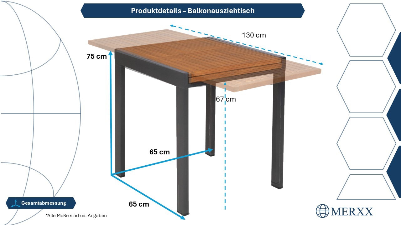 MERXX Table de jardin BxTxH: 65-130x65x75 cm