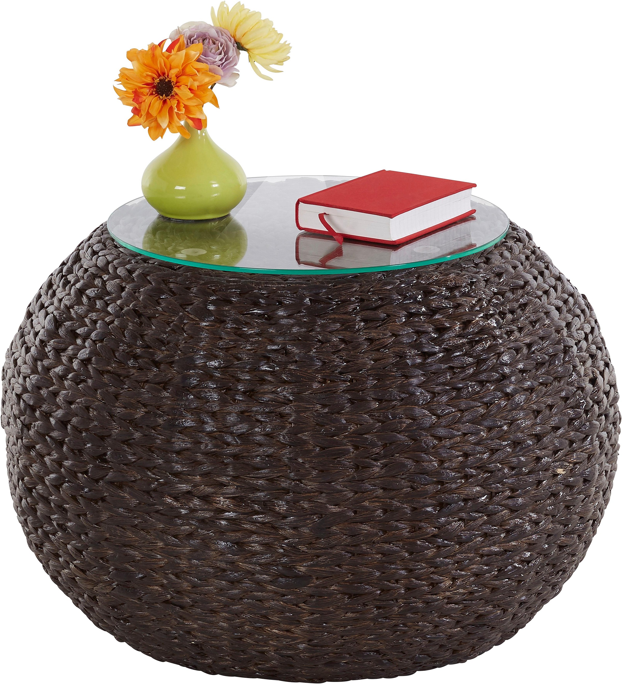 Image of Home affaire Beistelltisch »Cedarville«, aus geflochtenem Wasserhyazinthengeflecht, mit einer Glastischplatte, Durchmesser 60 cm bei Ackermann Versand Schweiz