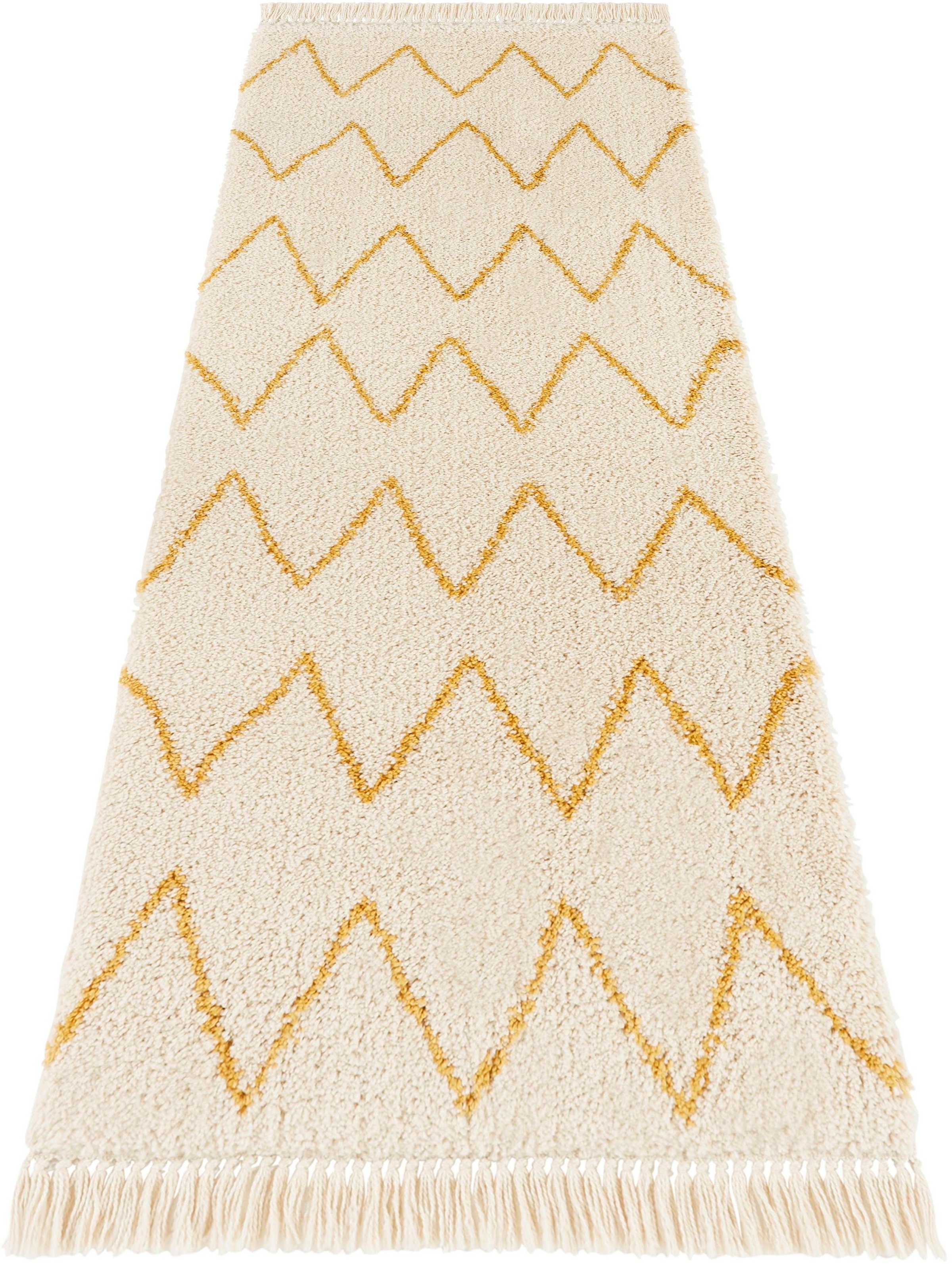 Image of MINT RUGS Hochflor-Läufer »Ruby«, rechteckig, 35 mm Höhe, Pastellfarben mit Fransen, Rauten Design, Scandi Look, Wohnzimmer, Schlafzimmer, Robust, Pflegeleicht bei Ackermann Versand Schweiz