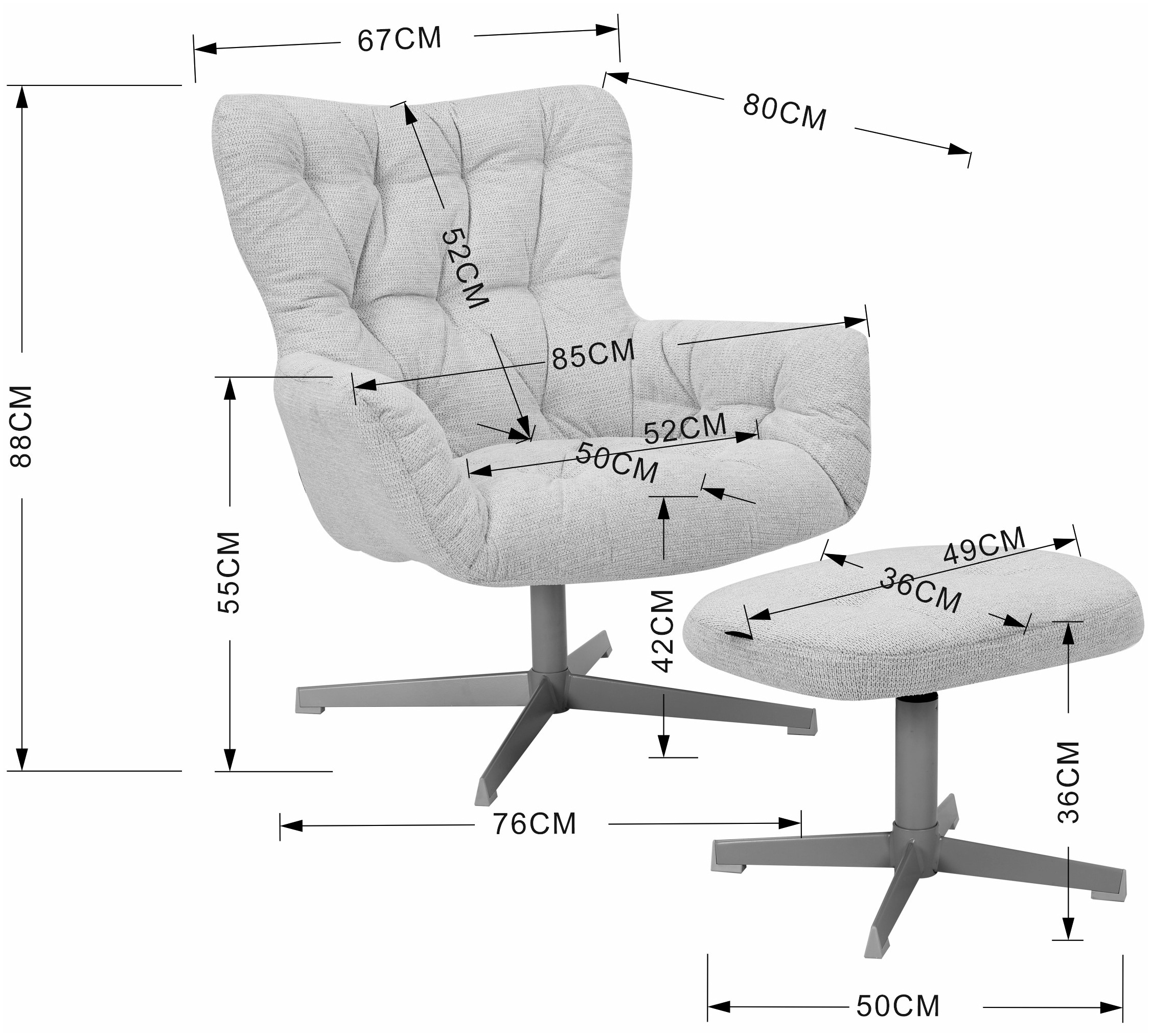 INOSIGN Drehsessel »VERGAS Ohrensessel mit Hocker im Set«, Relaxsessel mit 360-Grad-Drehfunktion u. Hocker, Web-Stoff