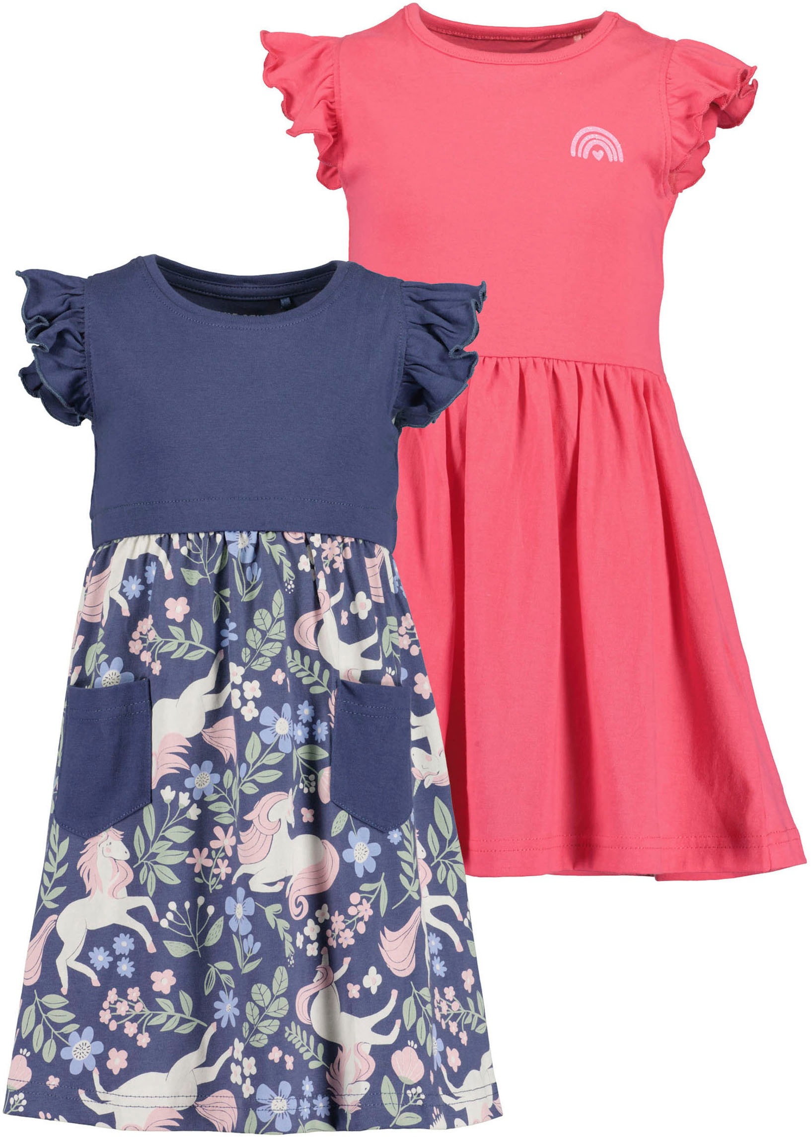 Blue Seven Jerseykleid Packung, 2 tlg. tlg. 1x uni und 1x mit Alloverprint und aufgesetzten Taschen