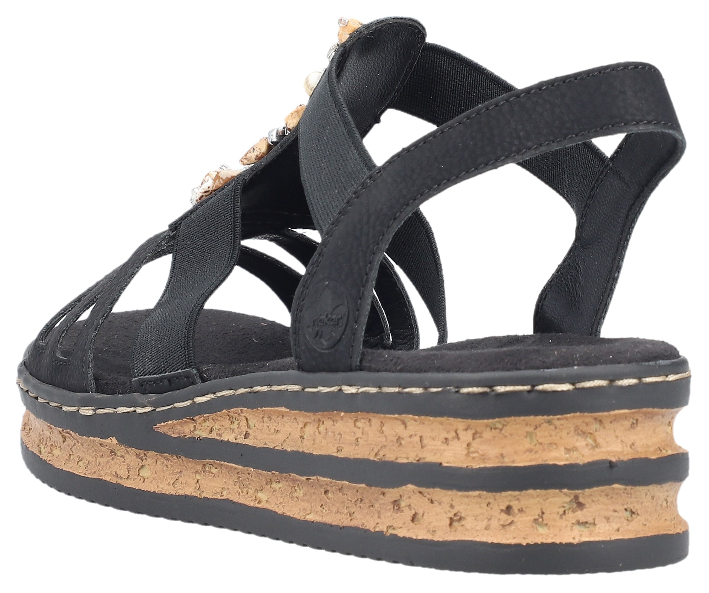 Rieker Plateausandale, Sommerschuh, Sandalette, Plateauabsatz, mit kontrastfarbener Naht
