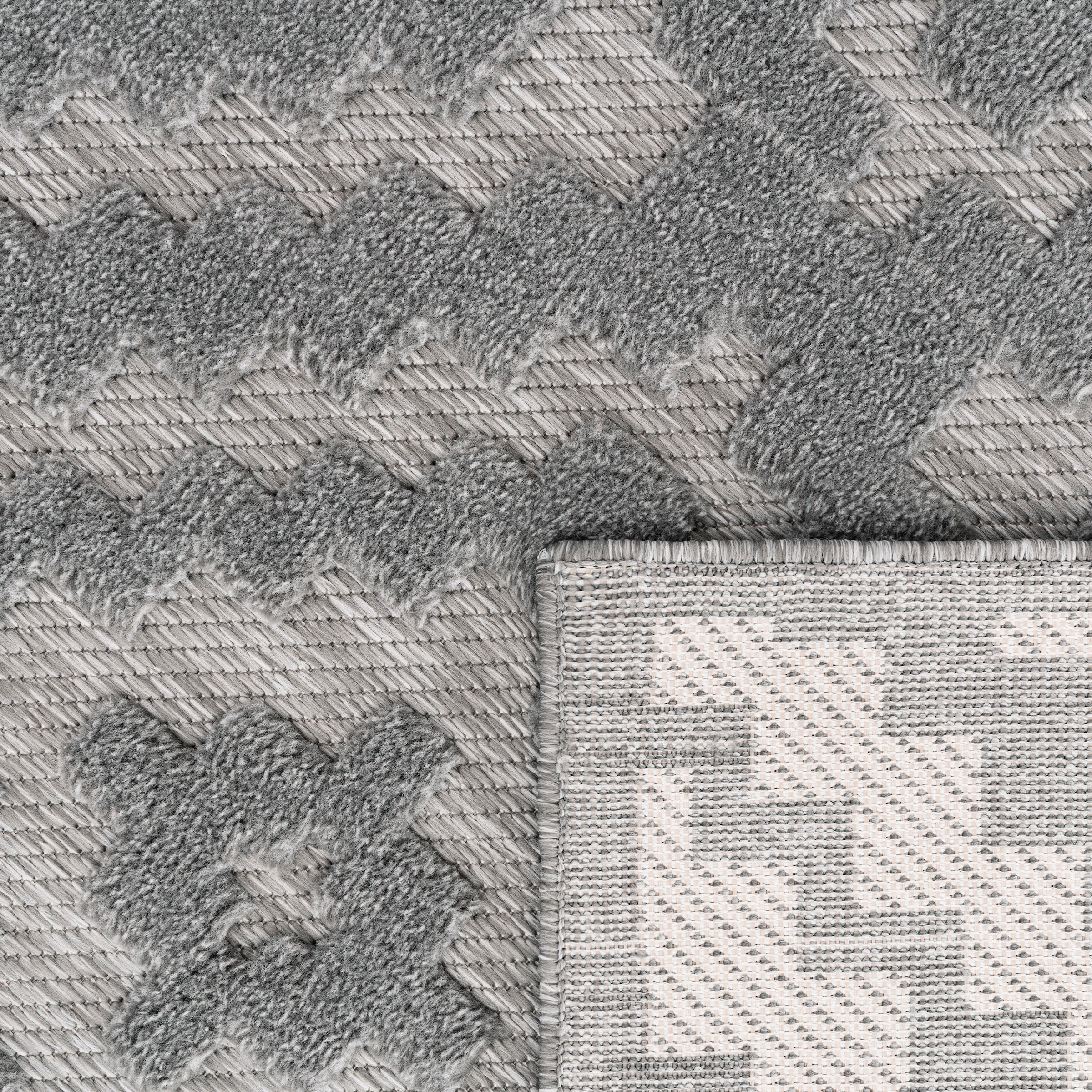 Paco Home Teppich »Livorno 672«, rechteckig, 14 mm Höhe, Uni-Farben, Scandi, Rauten Muster, Hoch-Tief Effekt, Outdoor geeignet