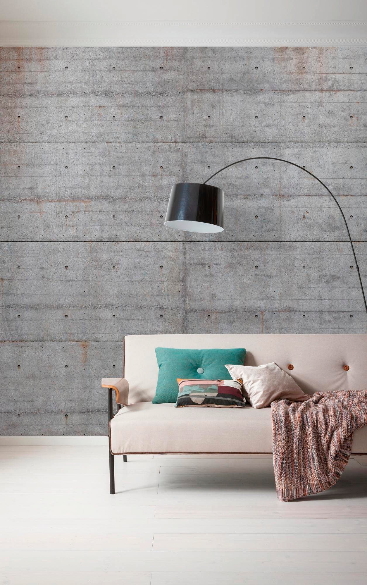 Komar Vliestapete »Digitaldruck Vlies - Concrete Blocks - Grösse 300 x 250 cm«, bedruckt, Wohnzimmer, Schlafzimmer