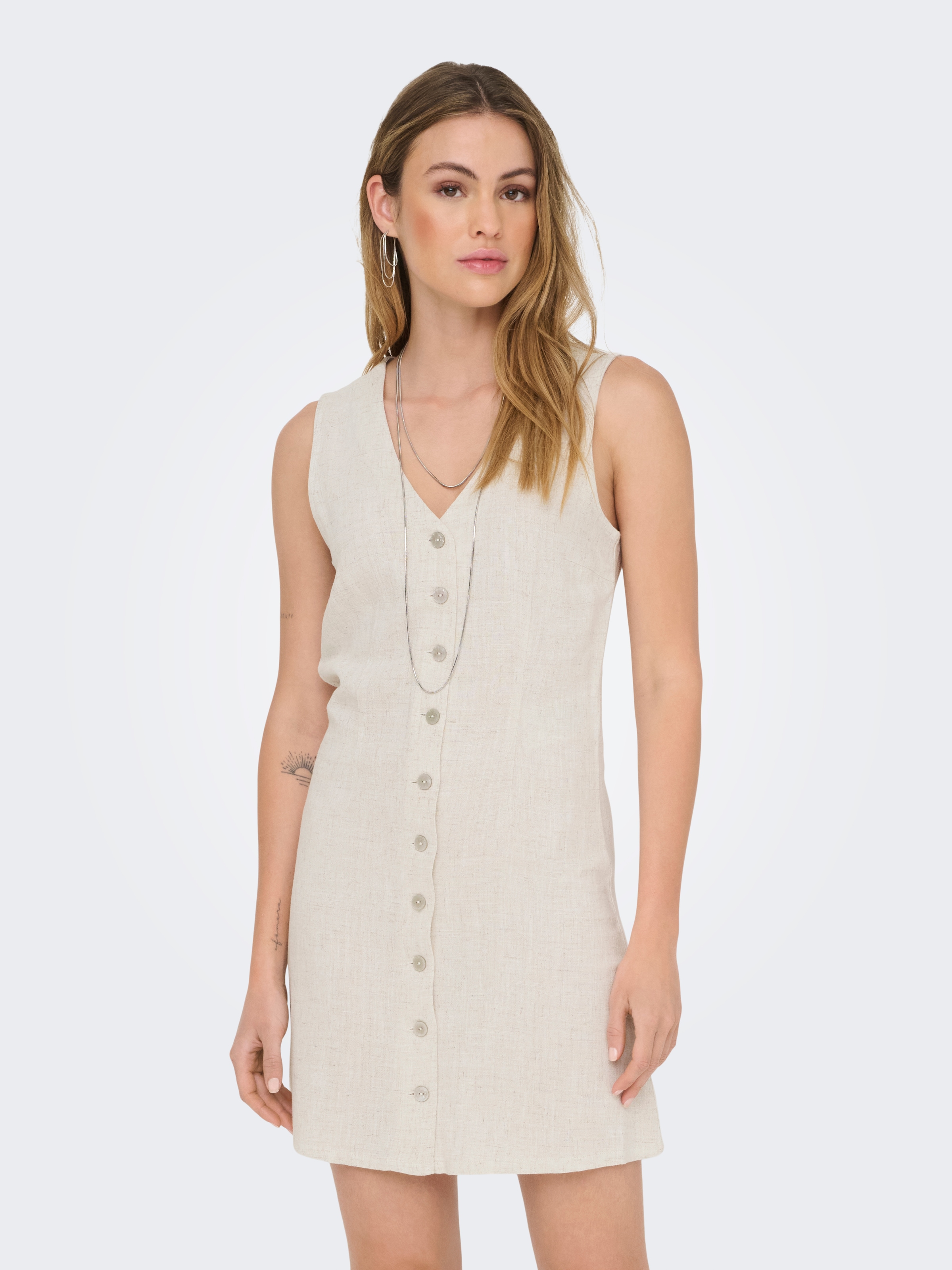 Image of ONLY Minikleid "ONLSIESTA LIN BL SL SHORT DRESS PNT NOOS" Viskosemischung, regular fit, V-Ausschnitt, mit Leinen