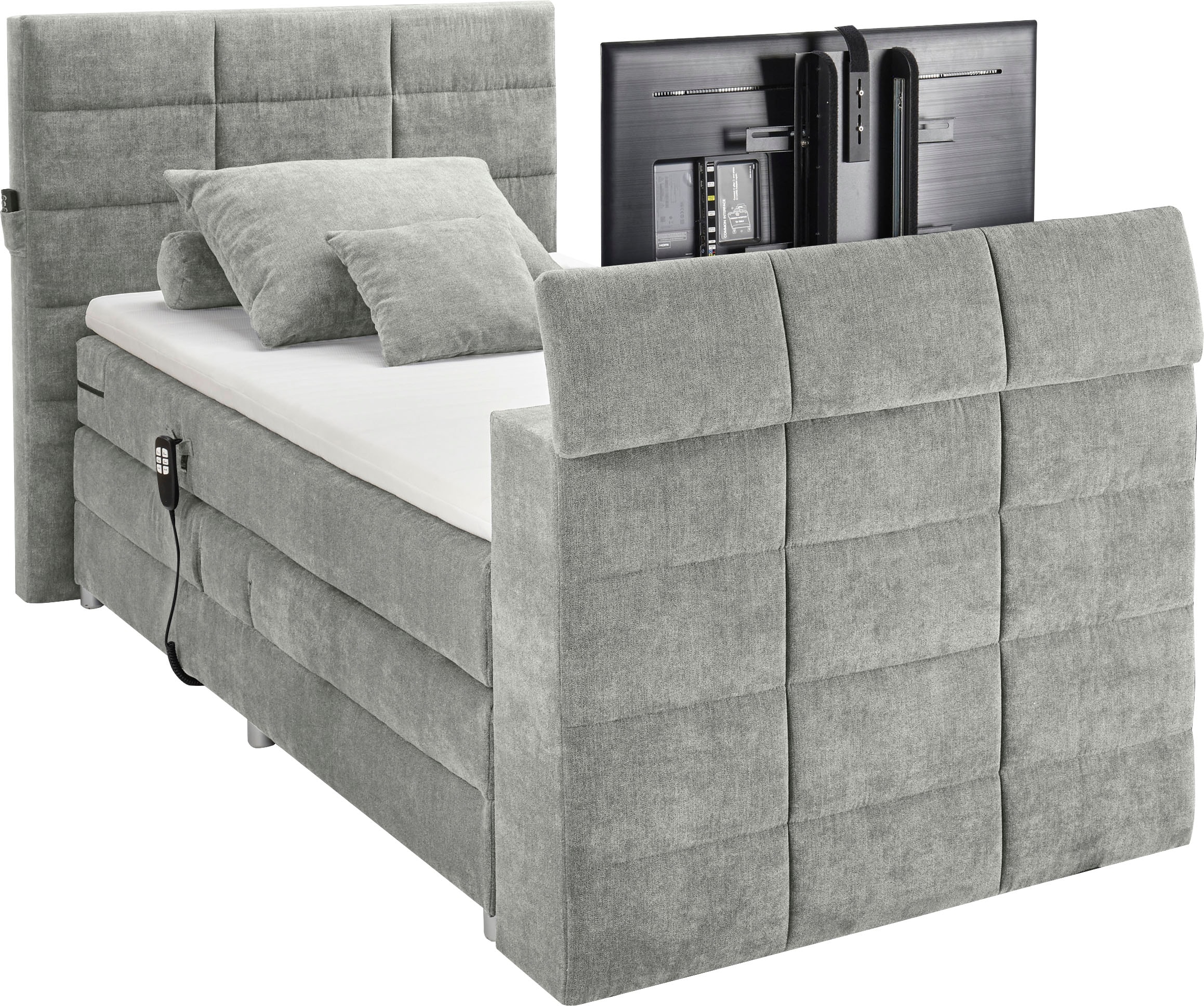 ED EXCITING DESIGN Boxspringbett »Denver« inkl. Motor, Topper und motorisierter TV-Halterung bis 40 Zoll