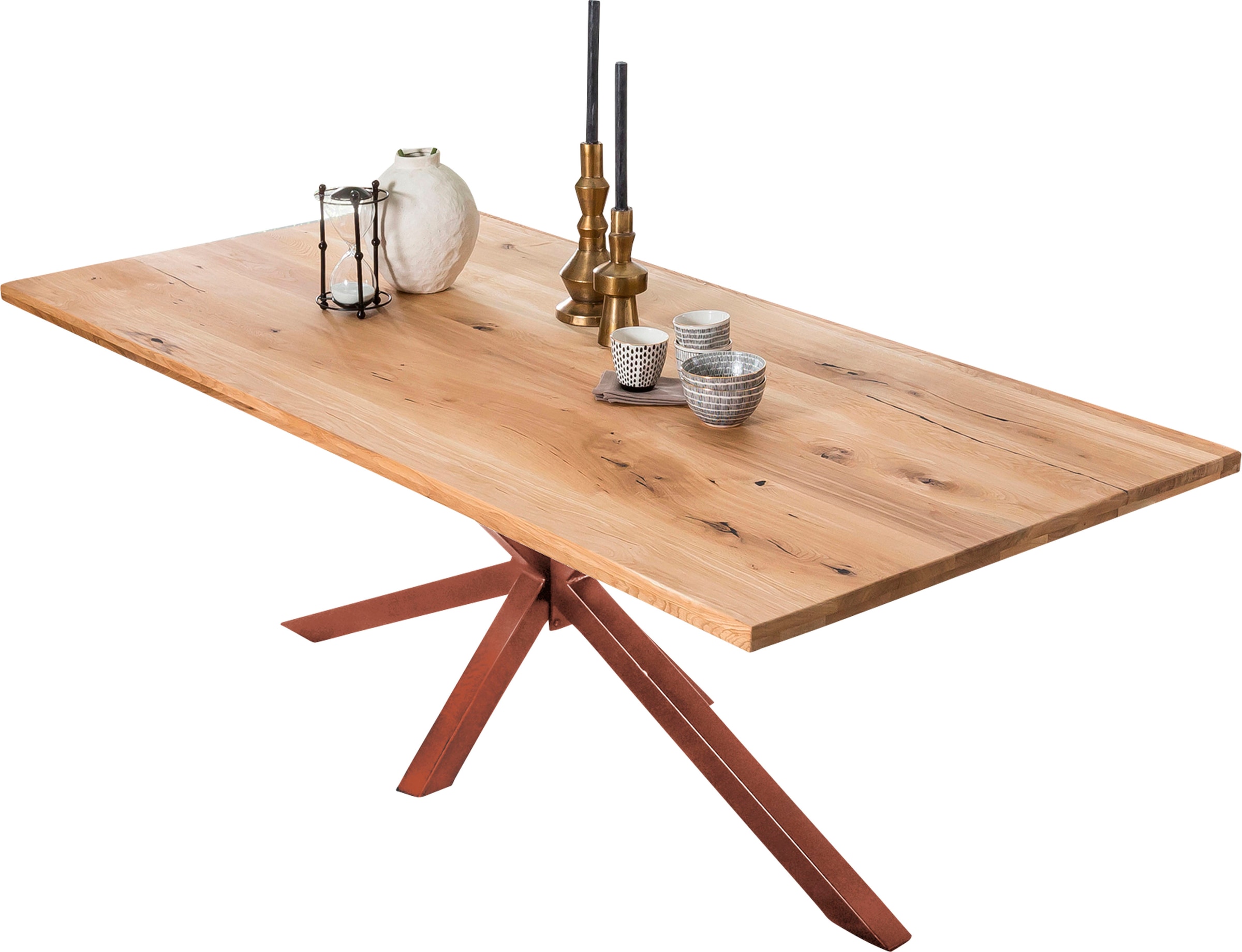 SIT Table de salle à manger »Fargo Wildeiche natur mit Stern-Gestell aus Metall, Massivholz« structure étoile marquante rencontre chêne sauvage massif