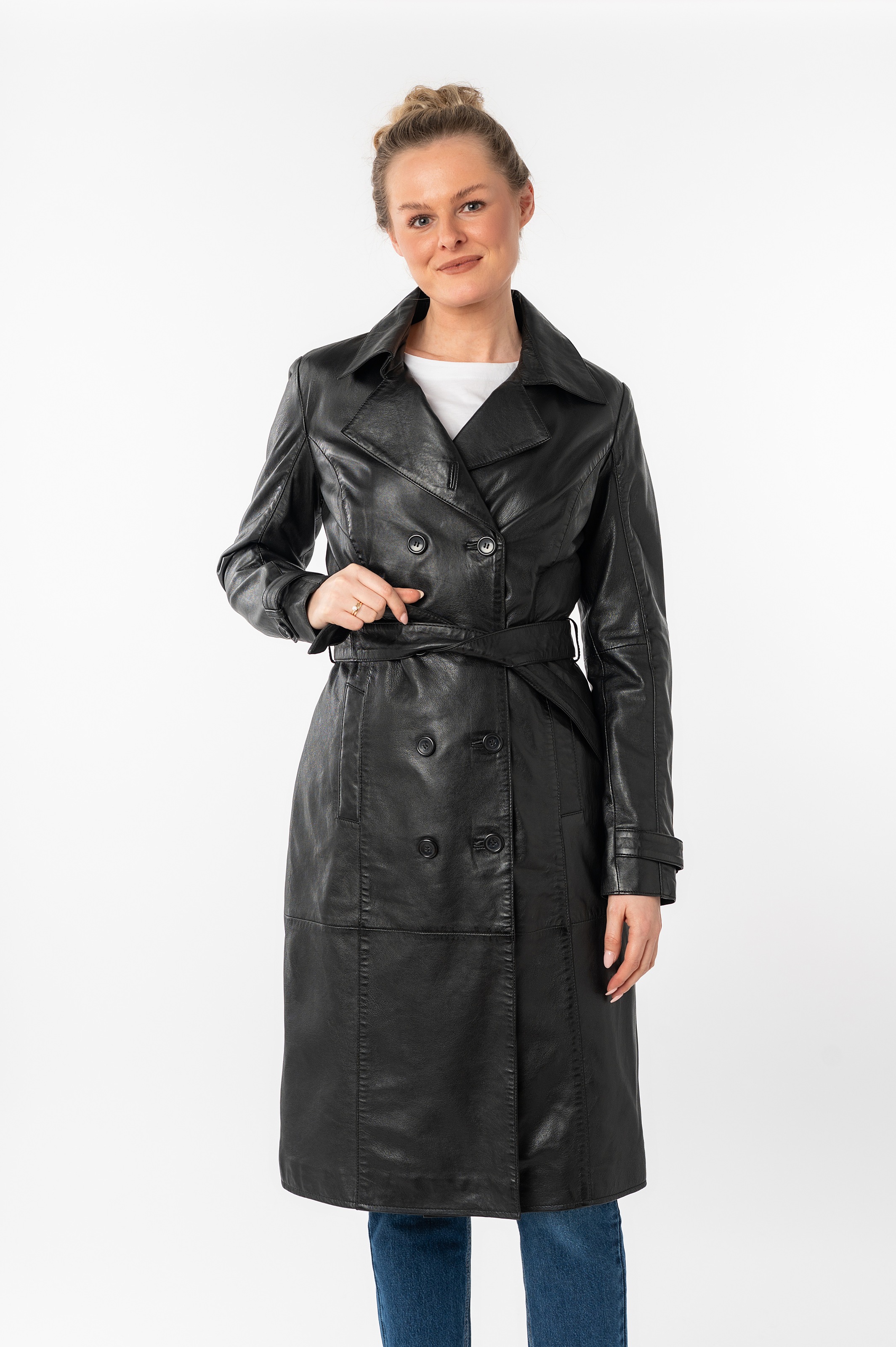 Image of Mauritius Ledermantel "GWTaruh OT" 2 Stk. femininer Leder-Trenchcoat mit Bindegürtel