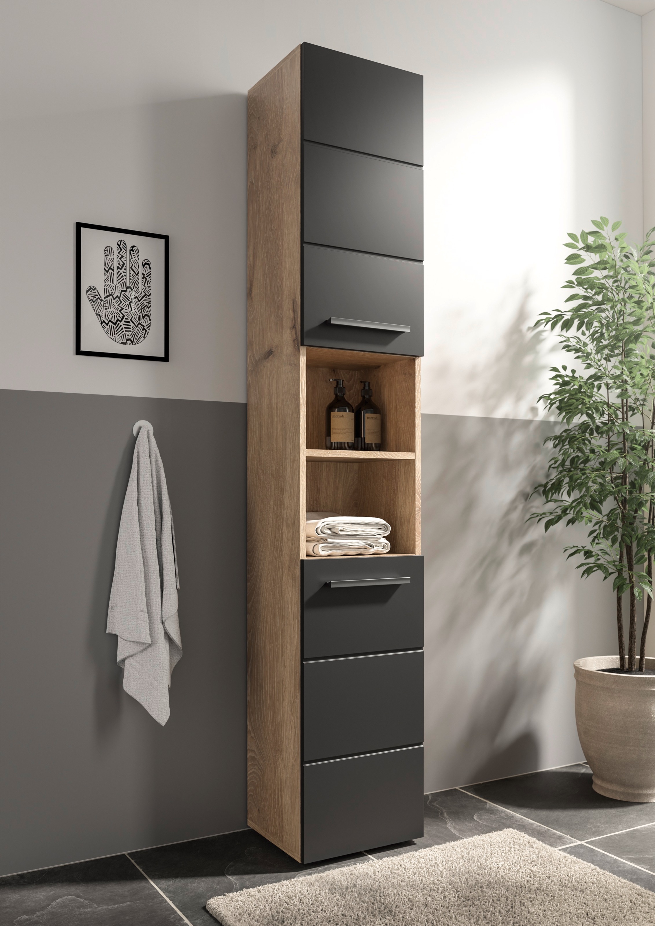 BASIC by Balculina Armoire haute »Rom BxHxT 34x190x31 cm« 1 cuis tlg. largeur 34cm, poignées en plastique, Made in Europa