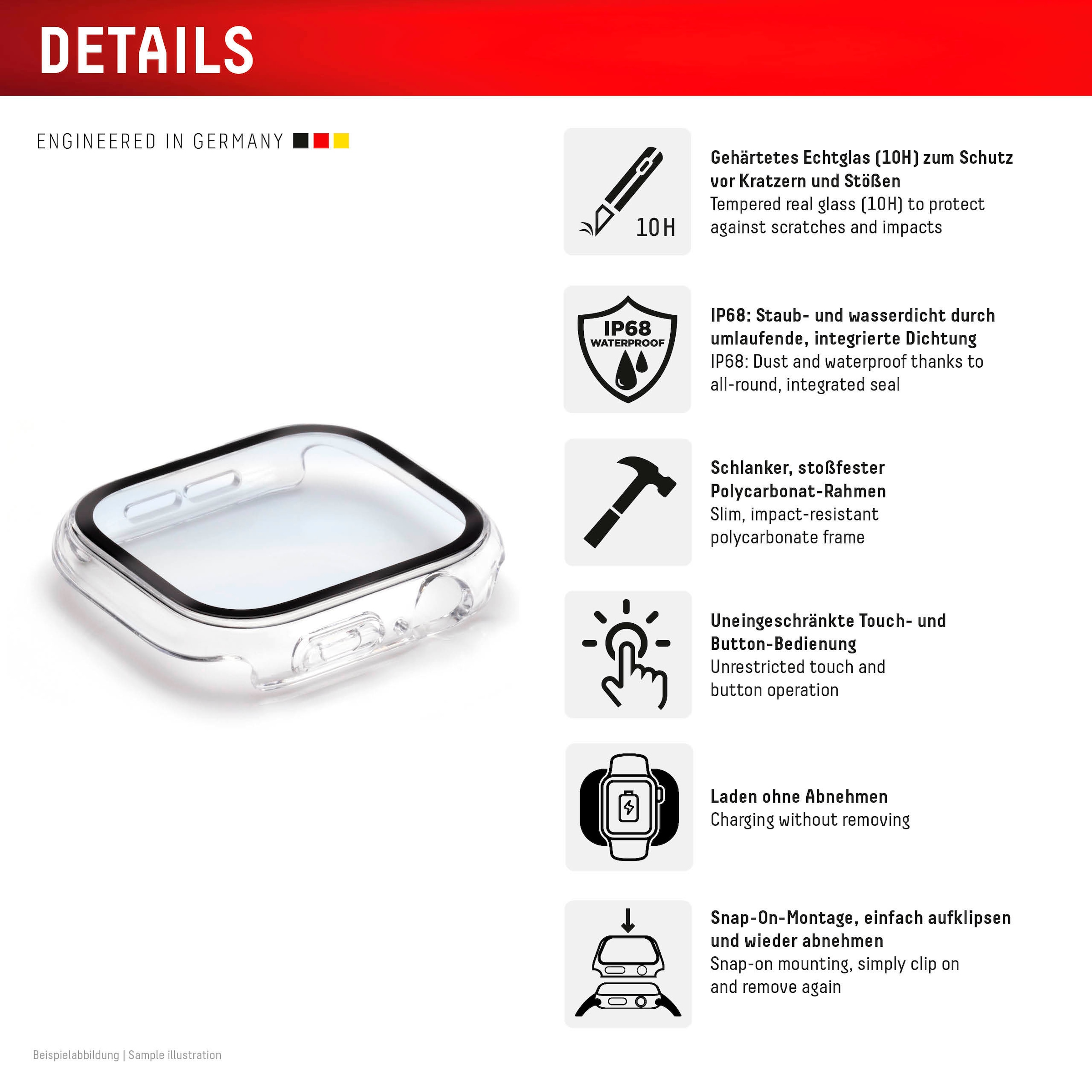 Displex Displayschutzglas »Smartwatch Glass All-In-One Protector Full Body« für Apple Watch Series 10 42 mm;Apple Watch Series 11 42 mm Displayschutzfolie, Schutzfolie, Bildschirmschutz, kratz- & stossfest