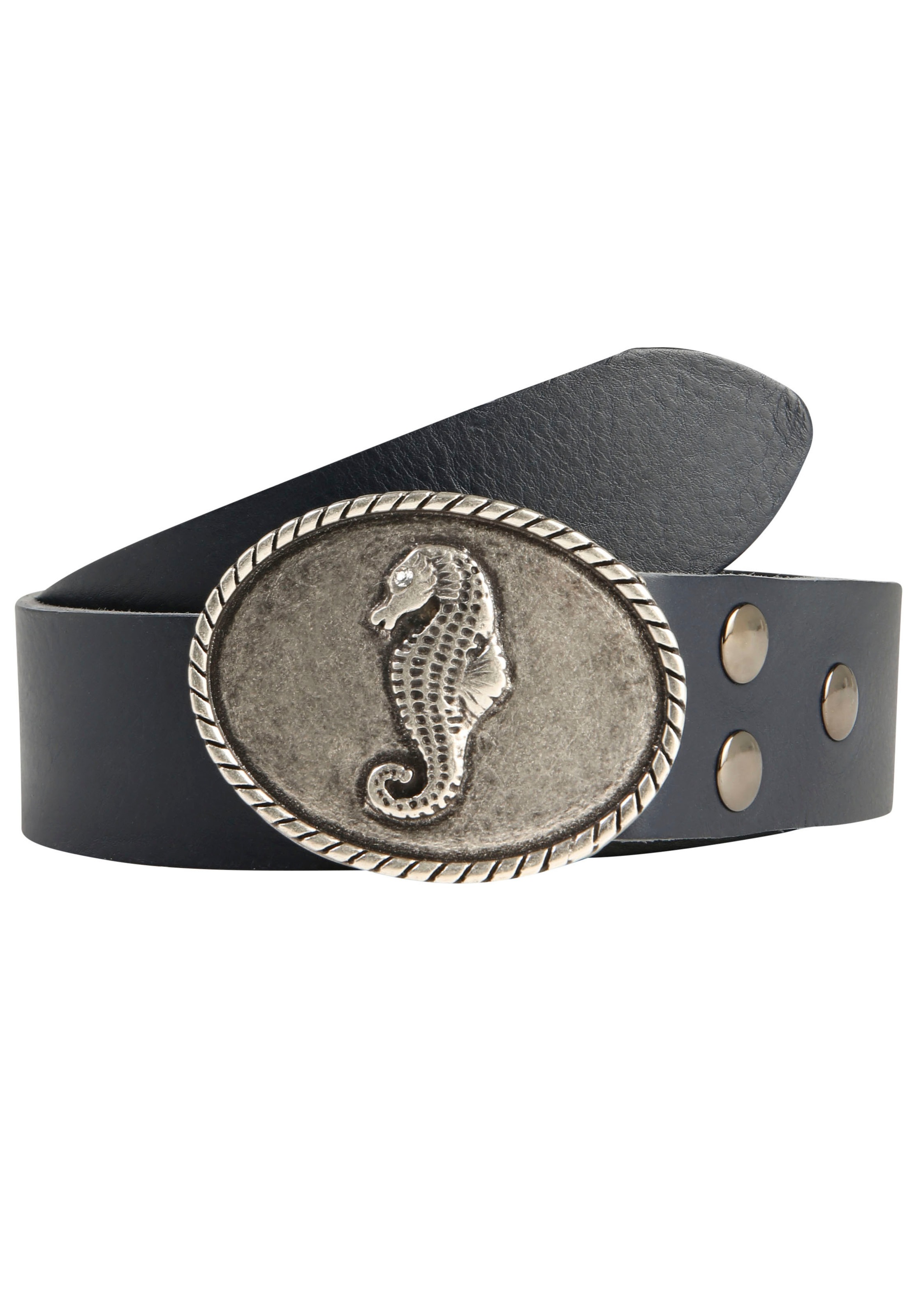 Image of Rettungsring Gürtel Ledergürtel Schliesse "Seepferd Oval Silber Mit Swarovski-Kristall Verdelt"