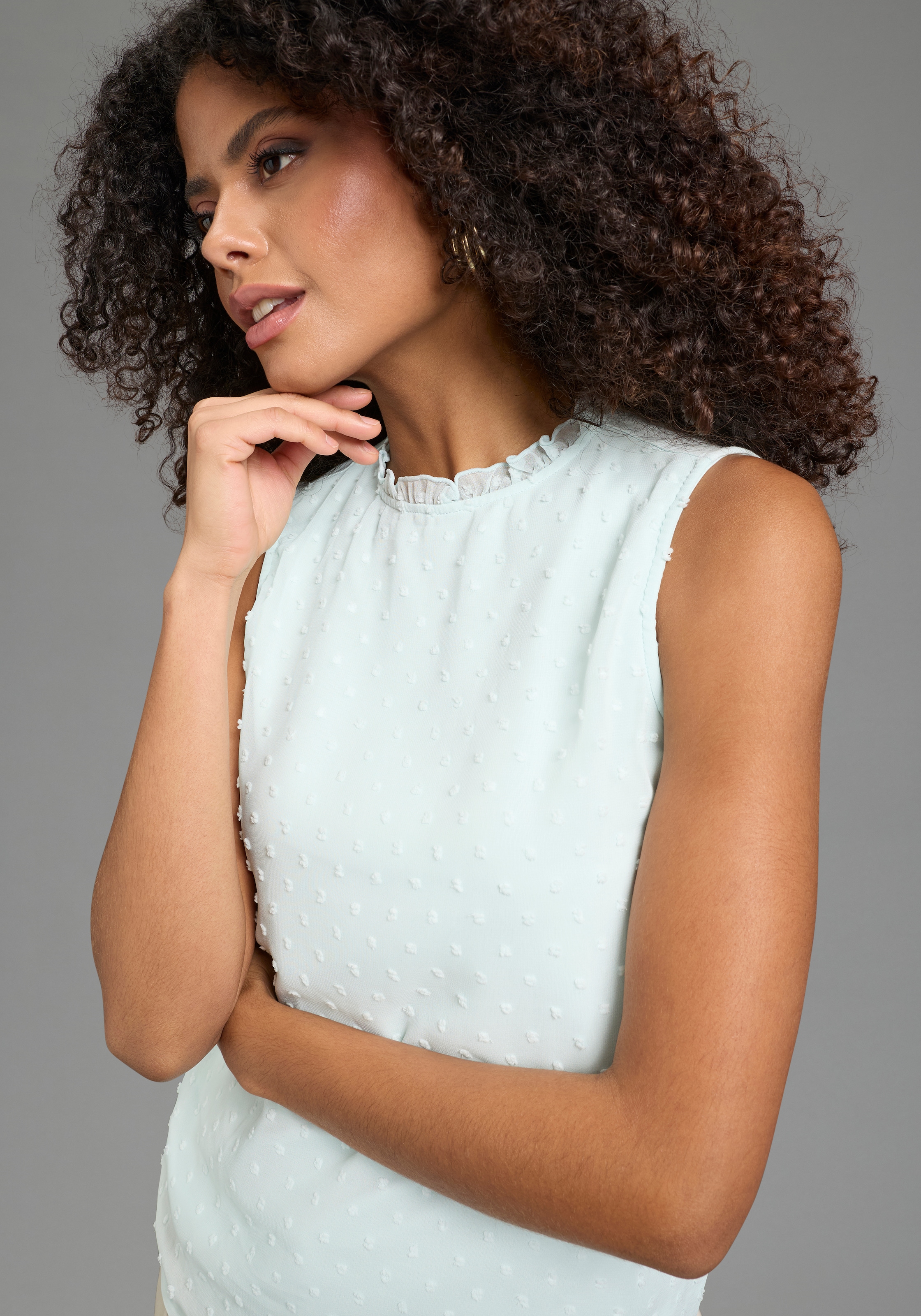 Image of Laura Scott Chiffonbluse mit Rüschen-Applikationen und gepunktetem Chiffon