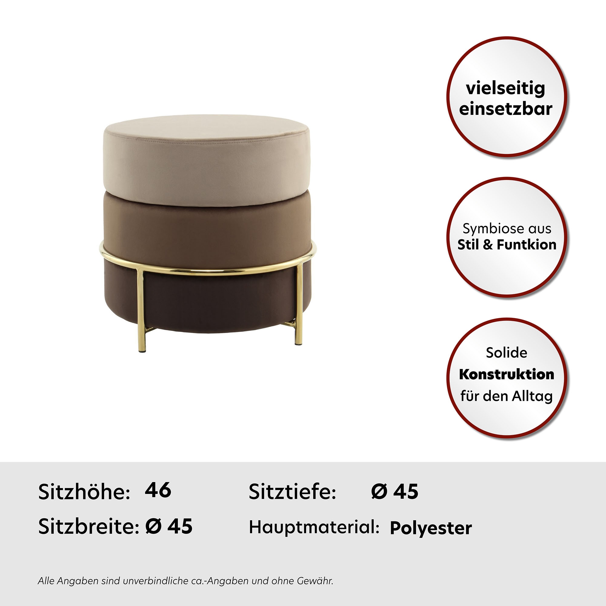 Kayoom Sitzhocker »Hocker Matilda 125, Komfortable runde Form, Gemütlicher Design-Hocker«, (1 St.), samtweich, elegant, gepolstert, grosse Sitzfläche