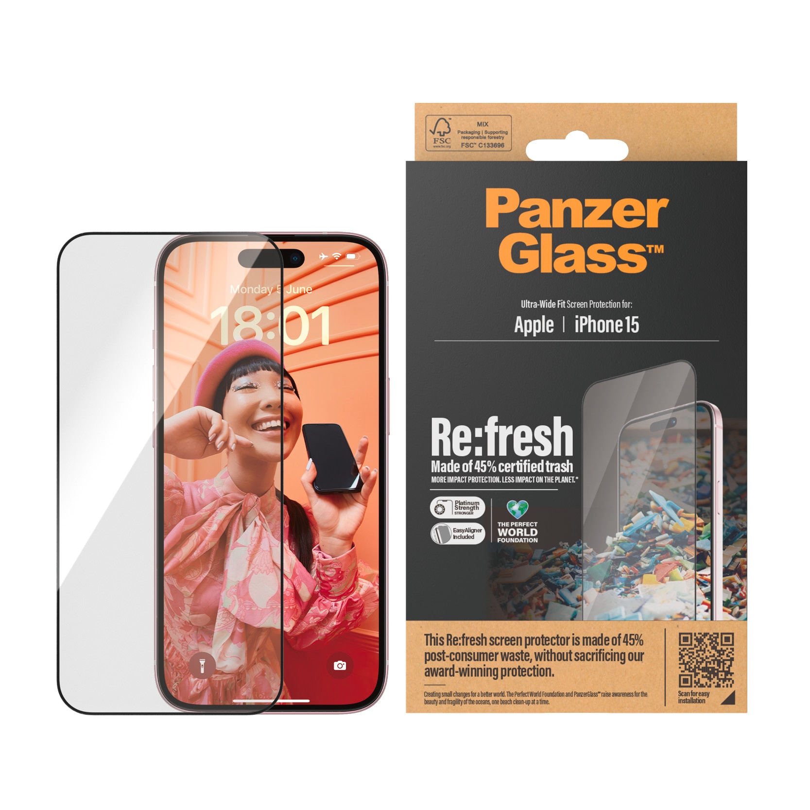 Displayschutzglas »Screen Protector Glass«, für iPhone 15, Ultra Wide Fit