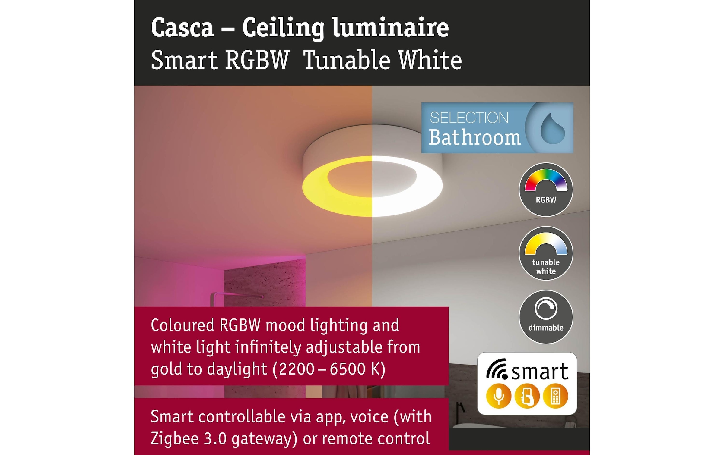 Paulmann Deckenleuchte »Deckenleuchte Casca IP44« LED-Modul RGB | warmweiss - kaltweiss