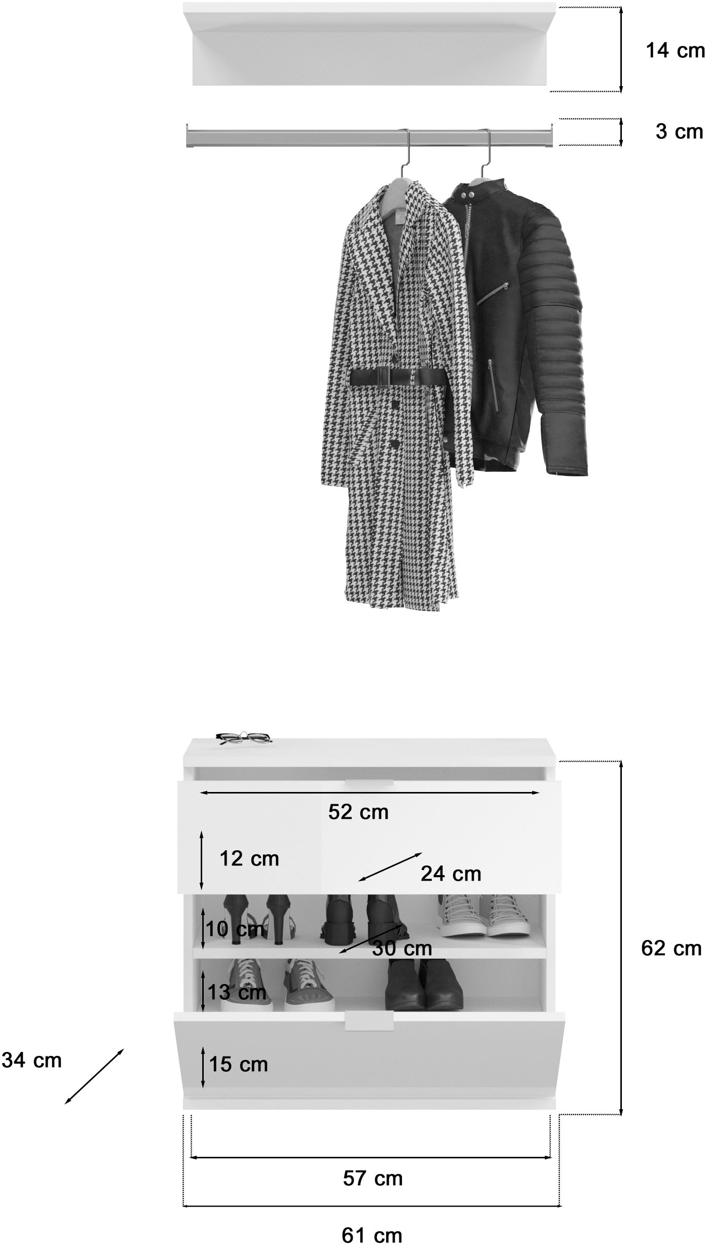INOSIGN Garderoben-Set »Trondheim, Breite 152 cm, 5-teilig, bestehend aus:«, (Set, 4 St.), 2x Garderobenschrank, 1 Kommode, 1 Garderobenstange, 1 Ablageboden