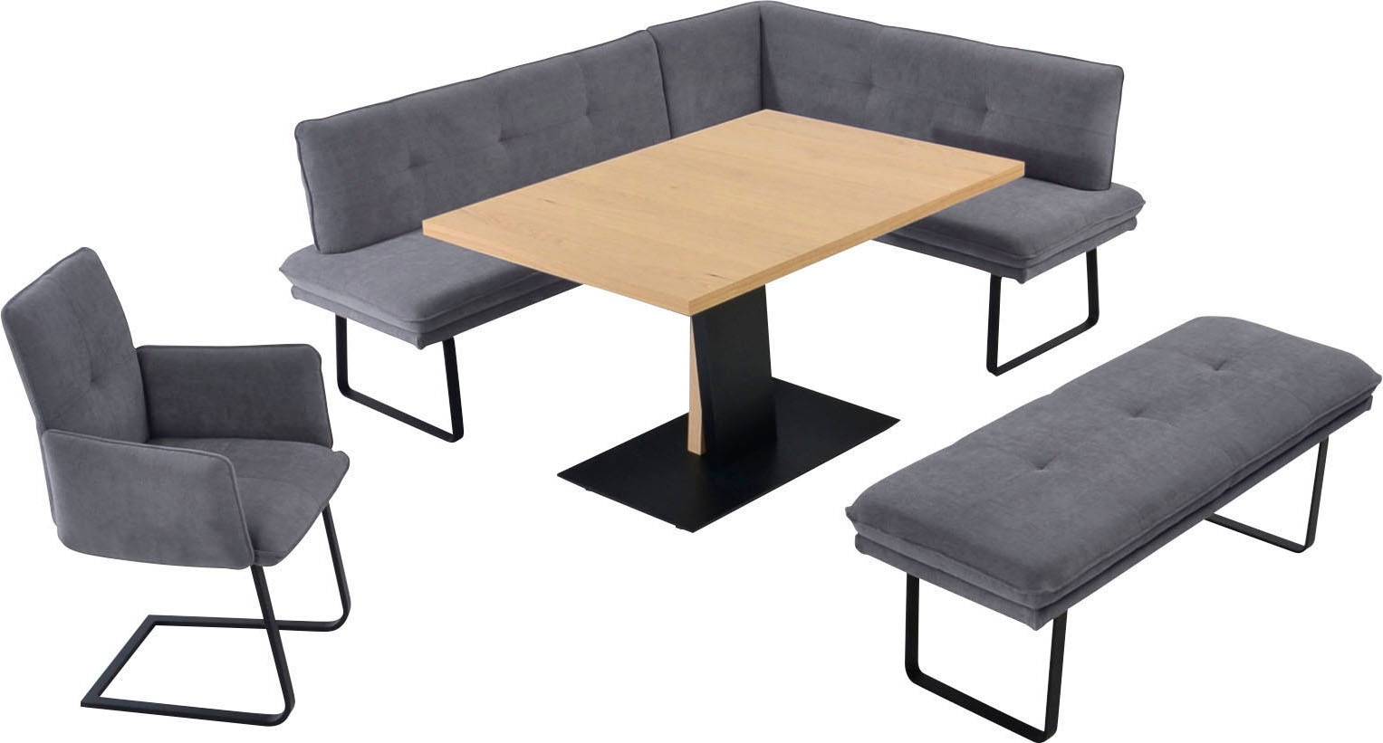 Image of K+W Komfort & Wohnen Essgruppe "Giacomo III" 4 Stk. tlg. wahlweise links oder rechts langer Schenkel 207cm, Freischwingersessel