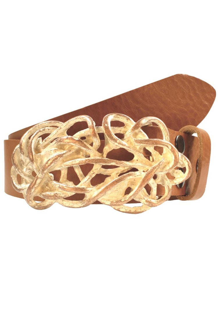 Image of Rettungsring Gürtel Ledergürtel "Gump Wood", mit austauschbarer Schliesse "Strohknoten Rosa"