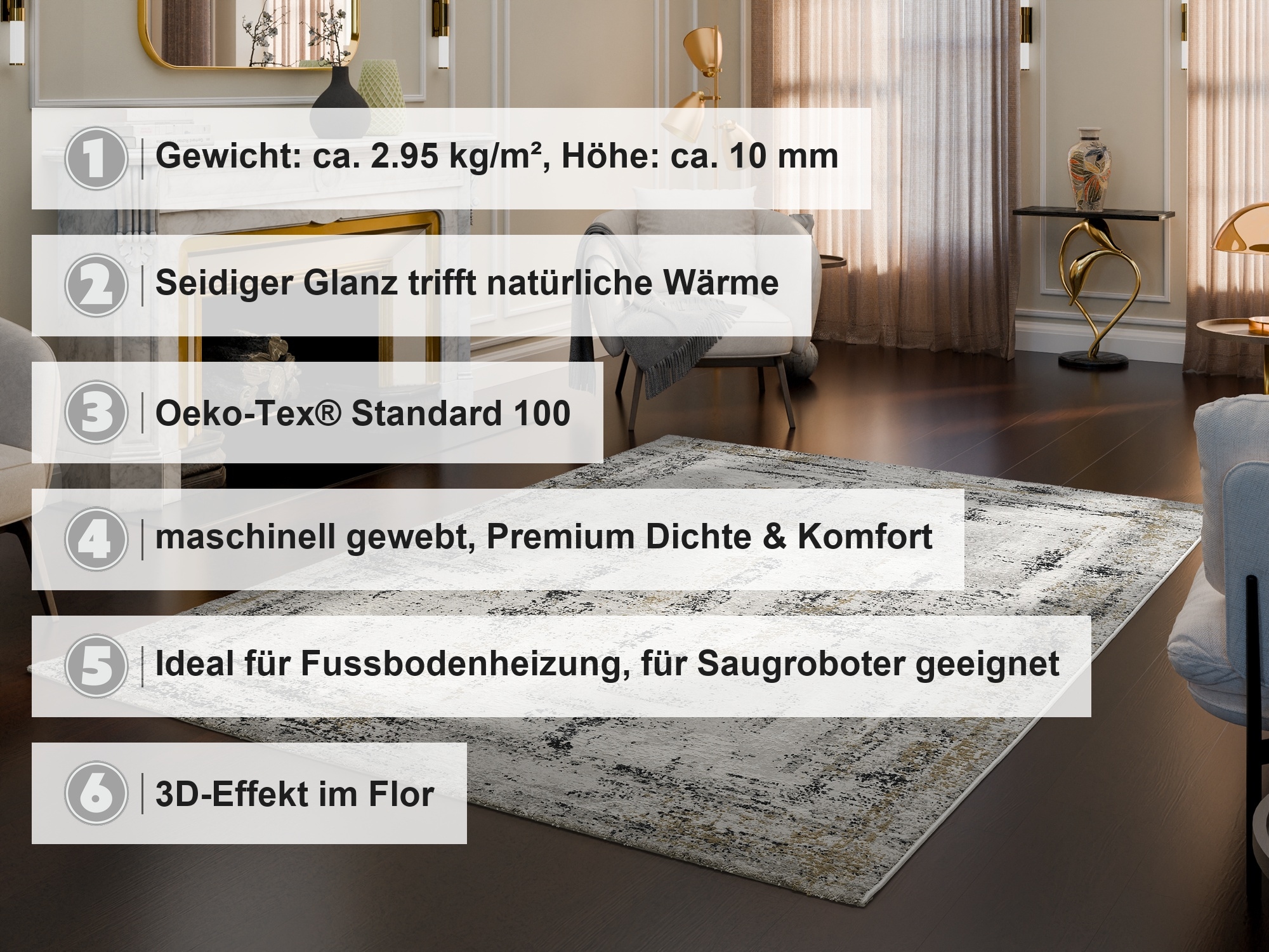 OCI DIE TEPPICHMARKE Teppich »MANCHESTER DELMONT« rechteckig 10 mm Höhe Design Teppich Kurzflor hochwertige Qualität