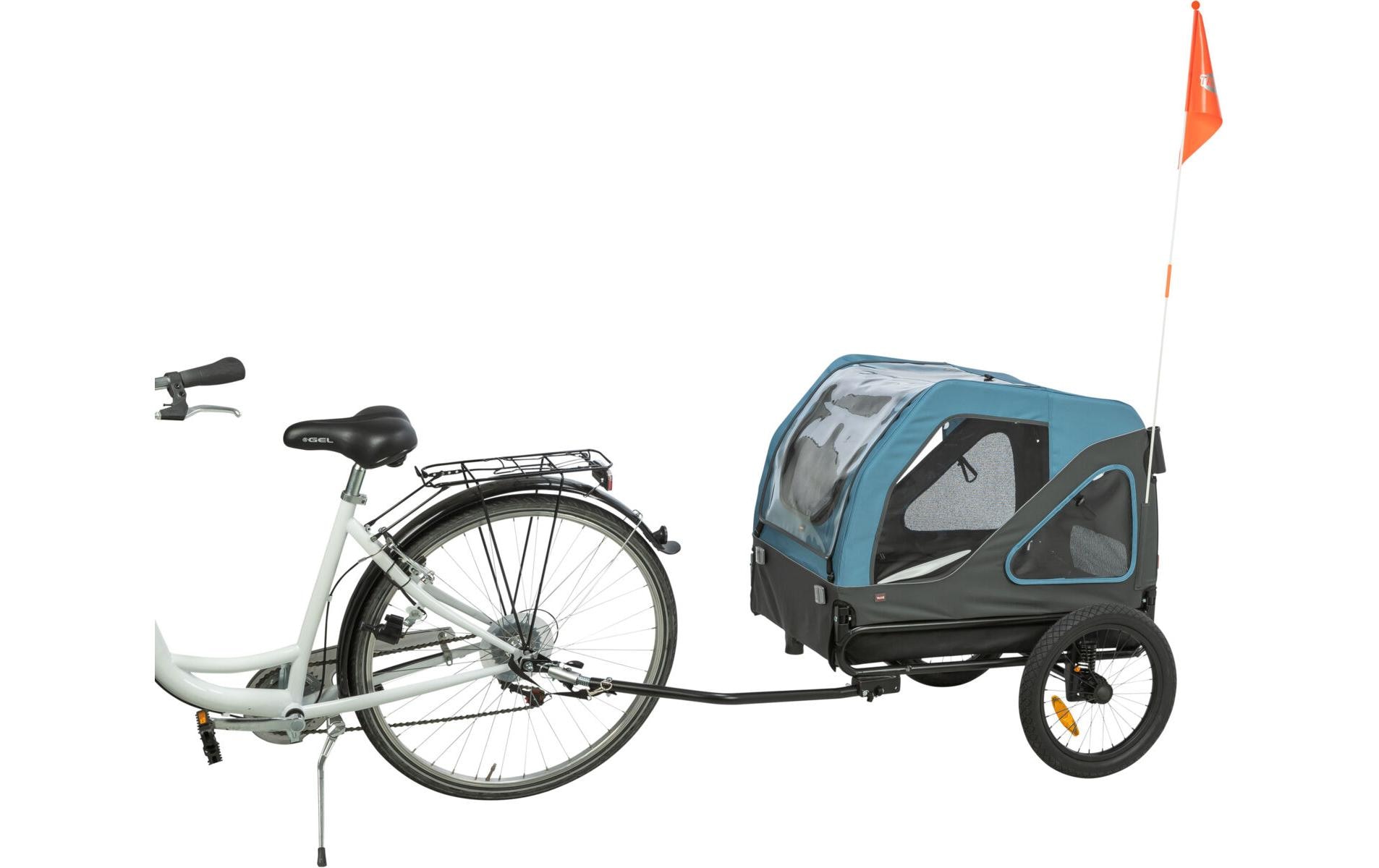 TRIXIE Panier de vélo pour animaux »Fahrradanhänger Blau-Grau, 81 x 102 x 102/145 cm«