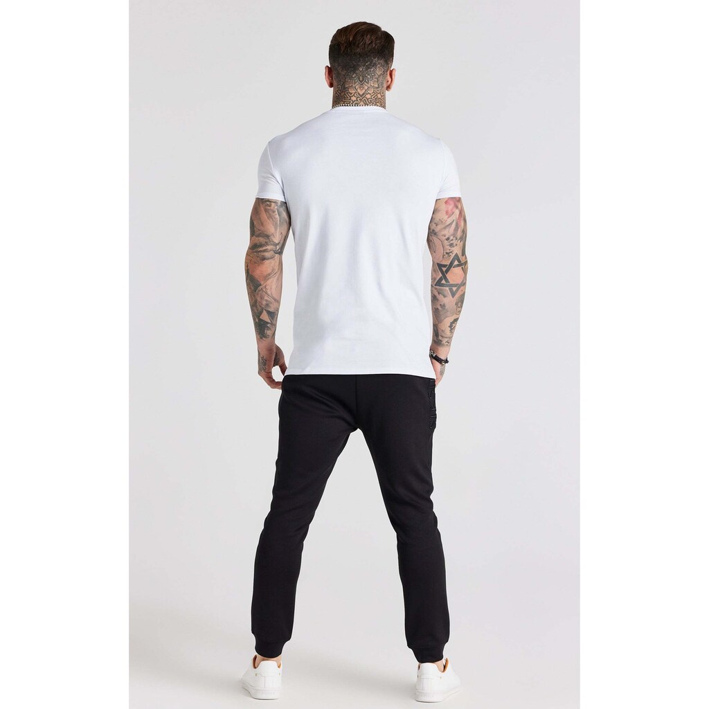 Siksilk T-Shirt »T-Shirts White Embroidered Muscle Fit T-Shirt«