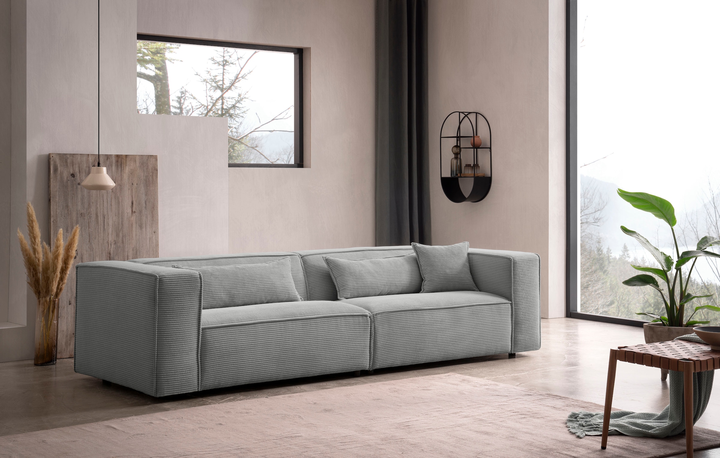LeGer Home by Lena Gercke 3-Sitzer »PIARA, Couch mit Kedernaht, Sofa in Cord oder Leinenoptik«, schwarze Füsse, bequemer Sitzkomfort