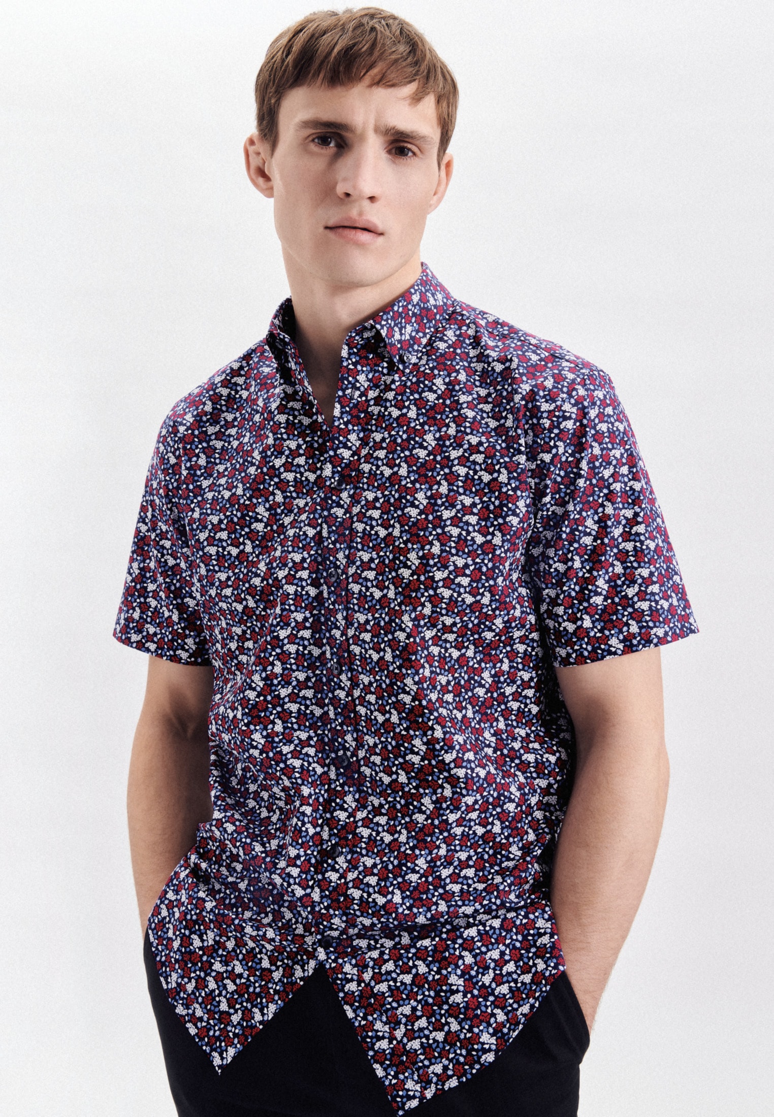 seidensticker Businesshemd »Regular«, Regular Kurzarm Button-Down-Kragen Druck