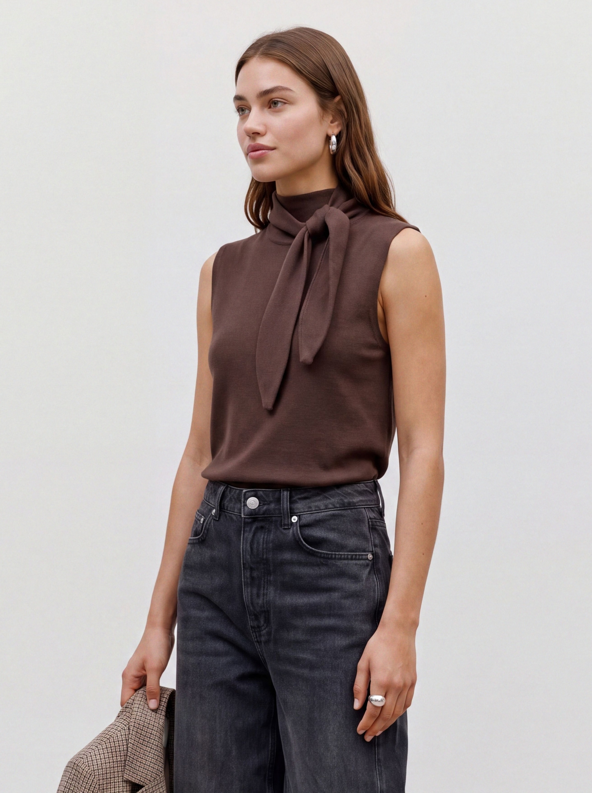 Image of TOPSHOP Strickpullover "TSCASSI KNITTED TIE NECK TOP KNT NOOS" Materialmix, normal geschnitten