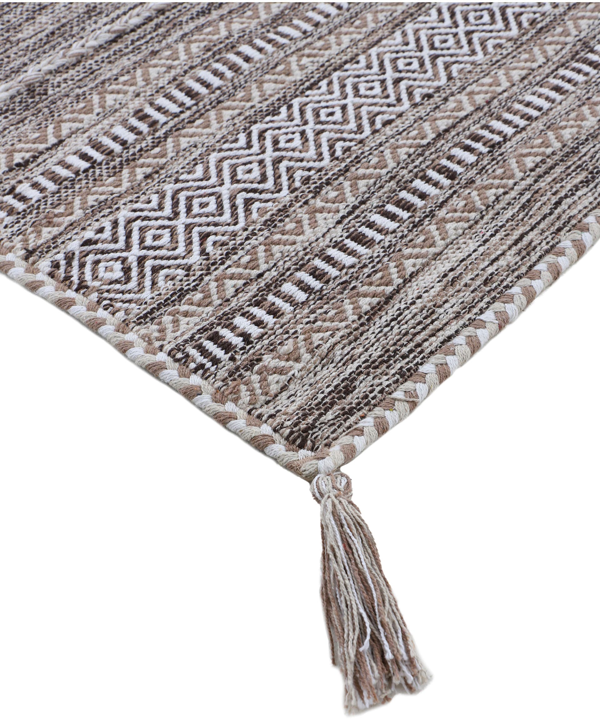 carpetfine Teppich »Kelim Azizi«, rechteckig, 5 mm Höhe, Baumwolle, Wendeteppich mit Fransen, Wohnzimmer