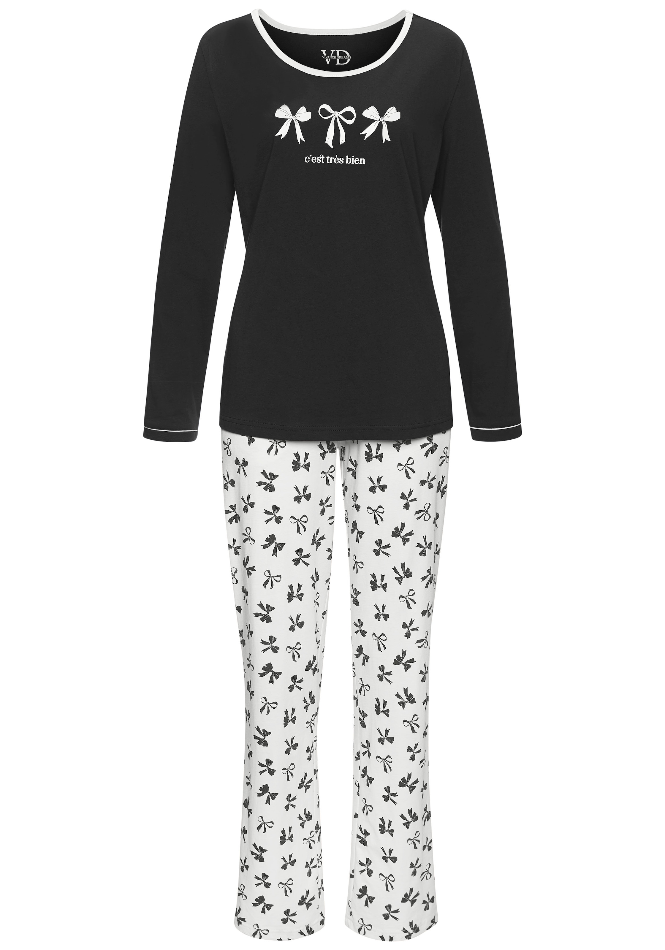 Vivance Dreams Pyjama, (Set, 2 tlg.), Mit süssem Schleifenmuster