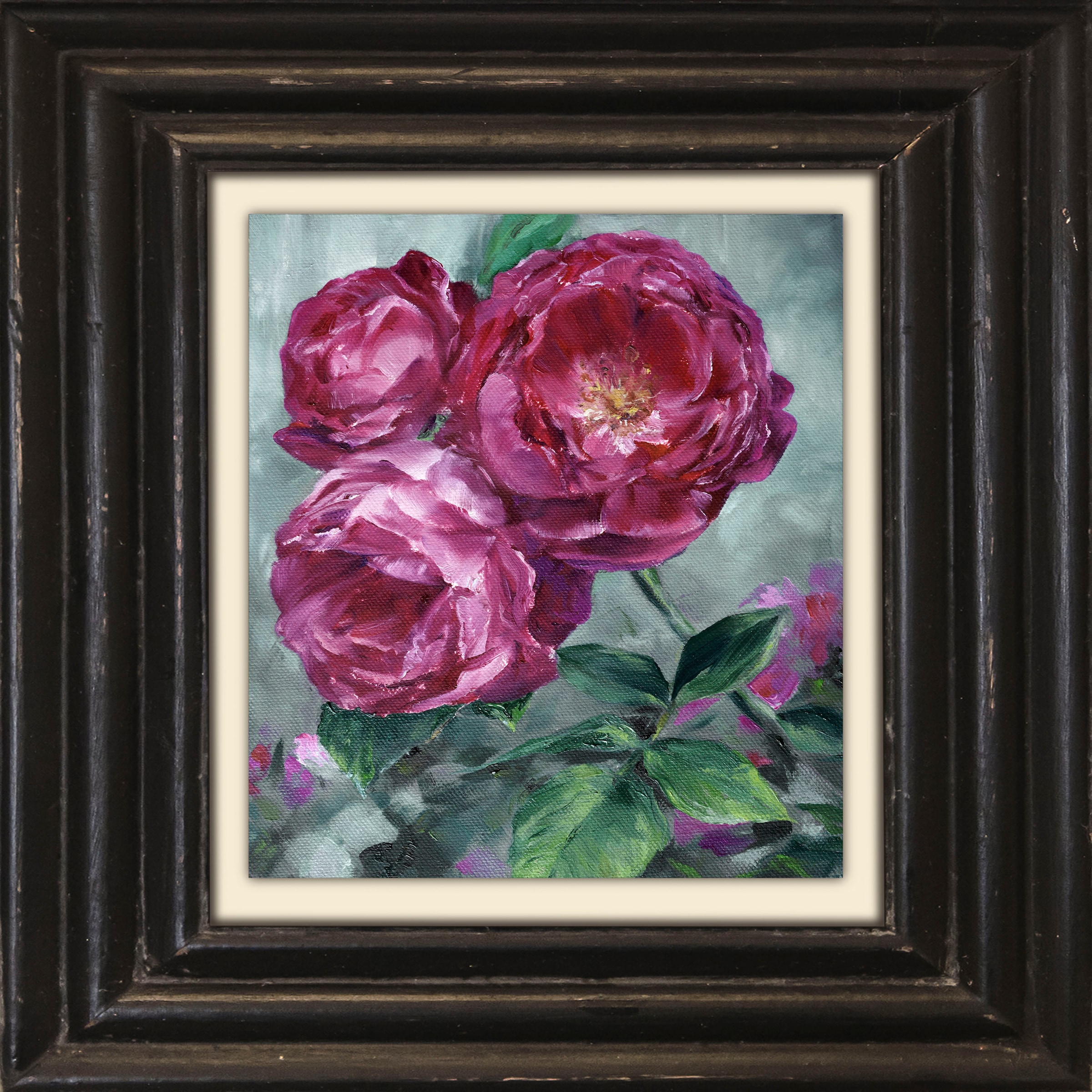 Image of queence Leinwandbild "Pfingstrosen" Blumen Blumenbilder Garten Gartenbilder Kunst Stillleben Premium-Leinwandstoff, Handarbeit aus Deutschland, 40x40cm