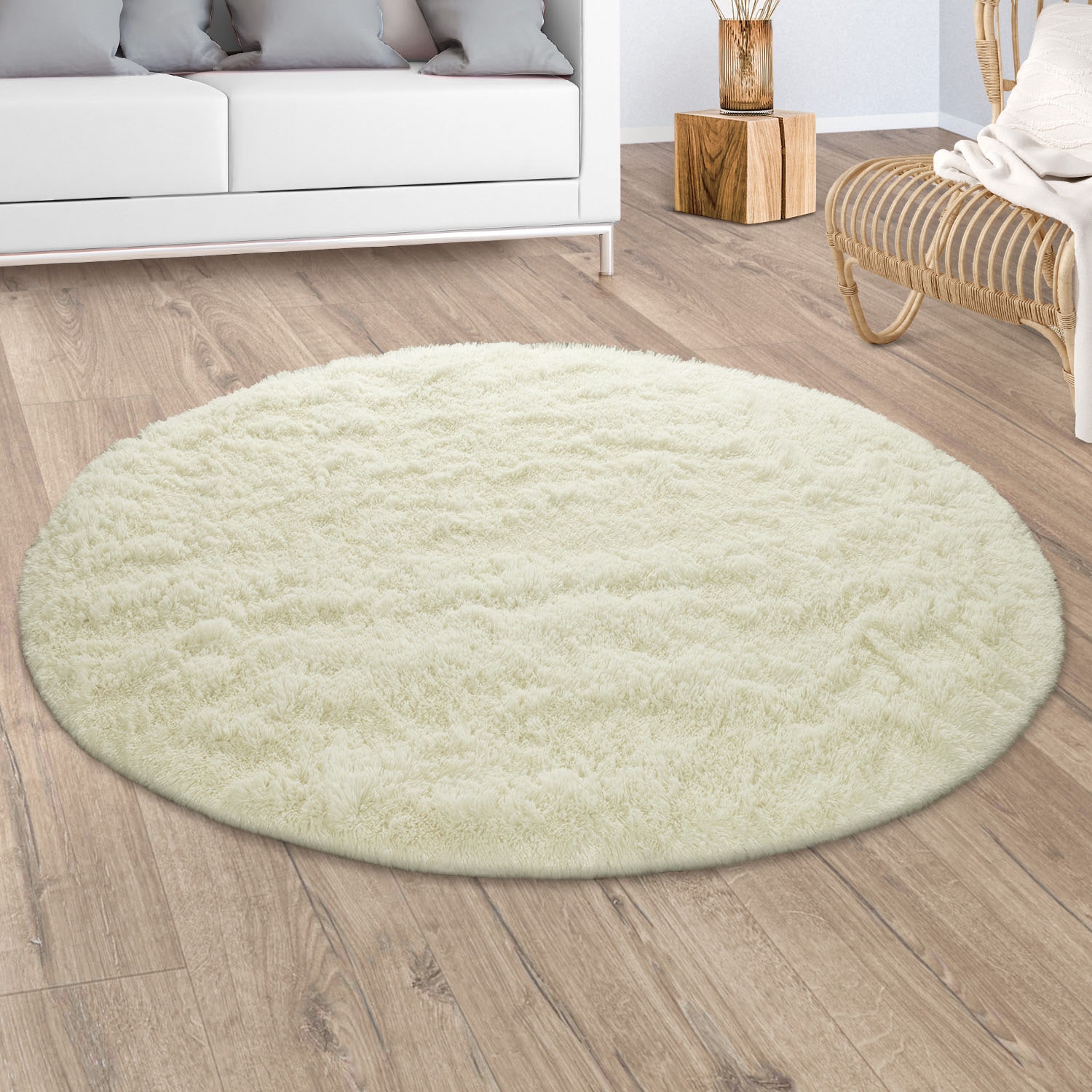 Paco Home Hochflor-Teppich »Silky 591«, rund, Uni Farben, besonders weich und kuschelig