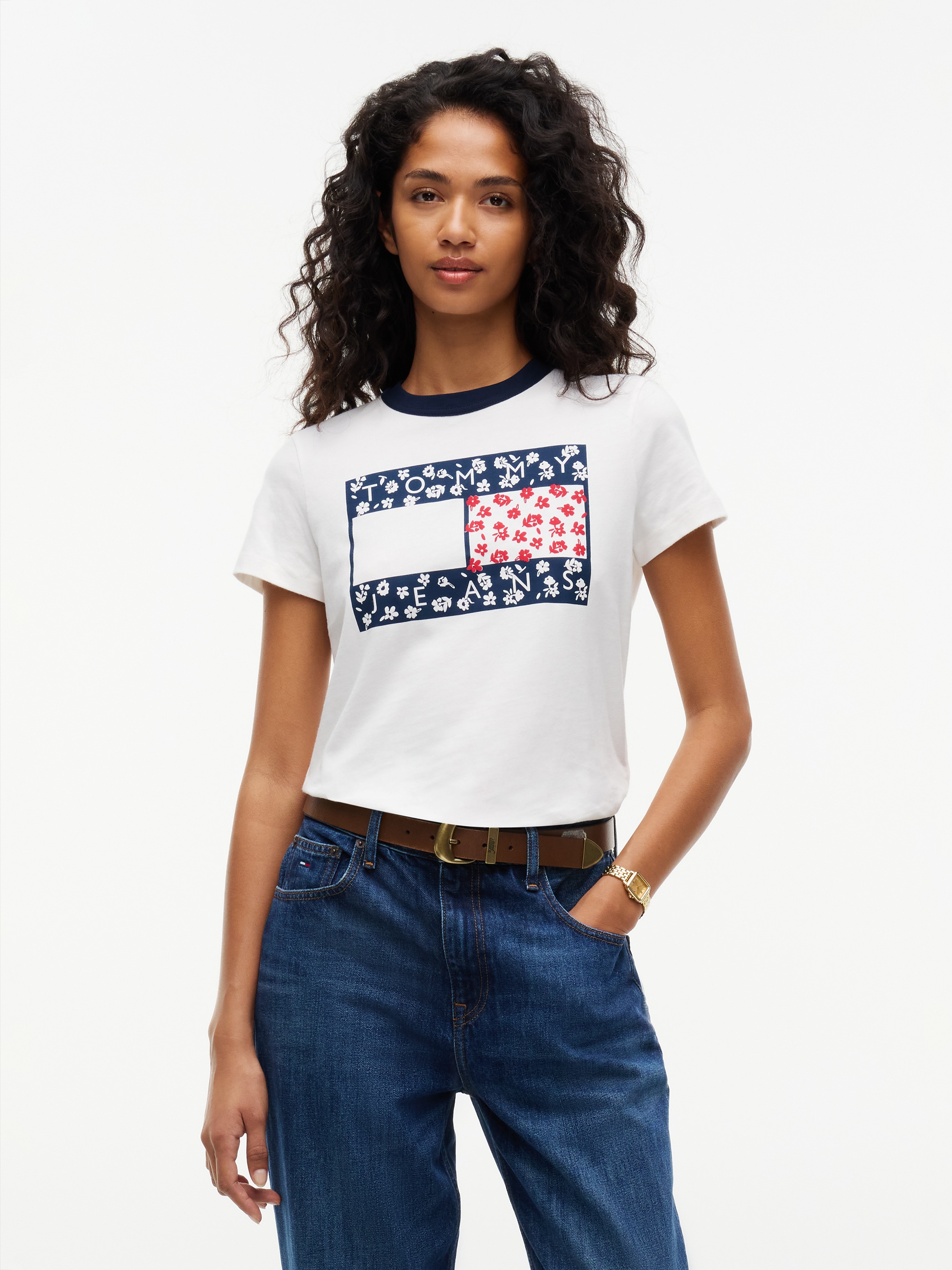 Image of Tommy Jeans Rundhalsshirt "TJW REG NOLVETY RINGER" Baumwolle
