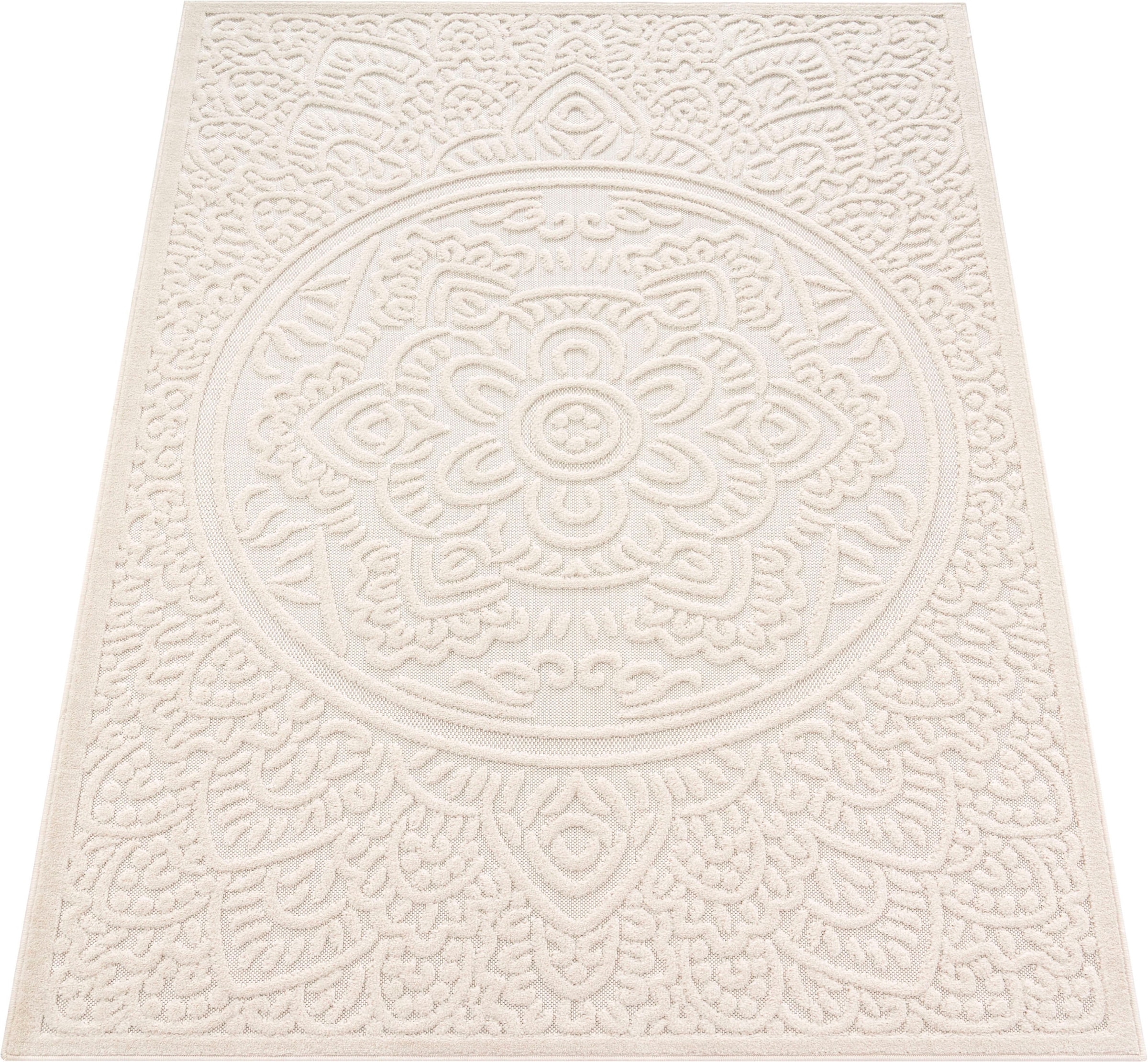 Image of Paco Home Teppich "Cotton 232" rechteckig 6 mm Höhe Uni Farben, Hoch-Tief Effekt, boho, In- und Outdoor geeignet