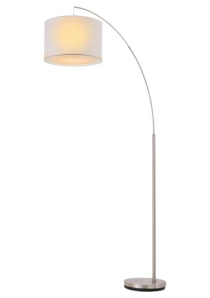 Brilliant Bogenlampe »Clarie«, 1 flammig, Leuchtmittel E27 | ohne Leuchtmittel, 1,8m Höhe, E27 max. 60W, eisen/weiss, Stoffschirm, Metall/Textil